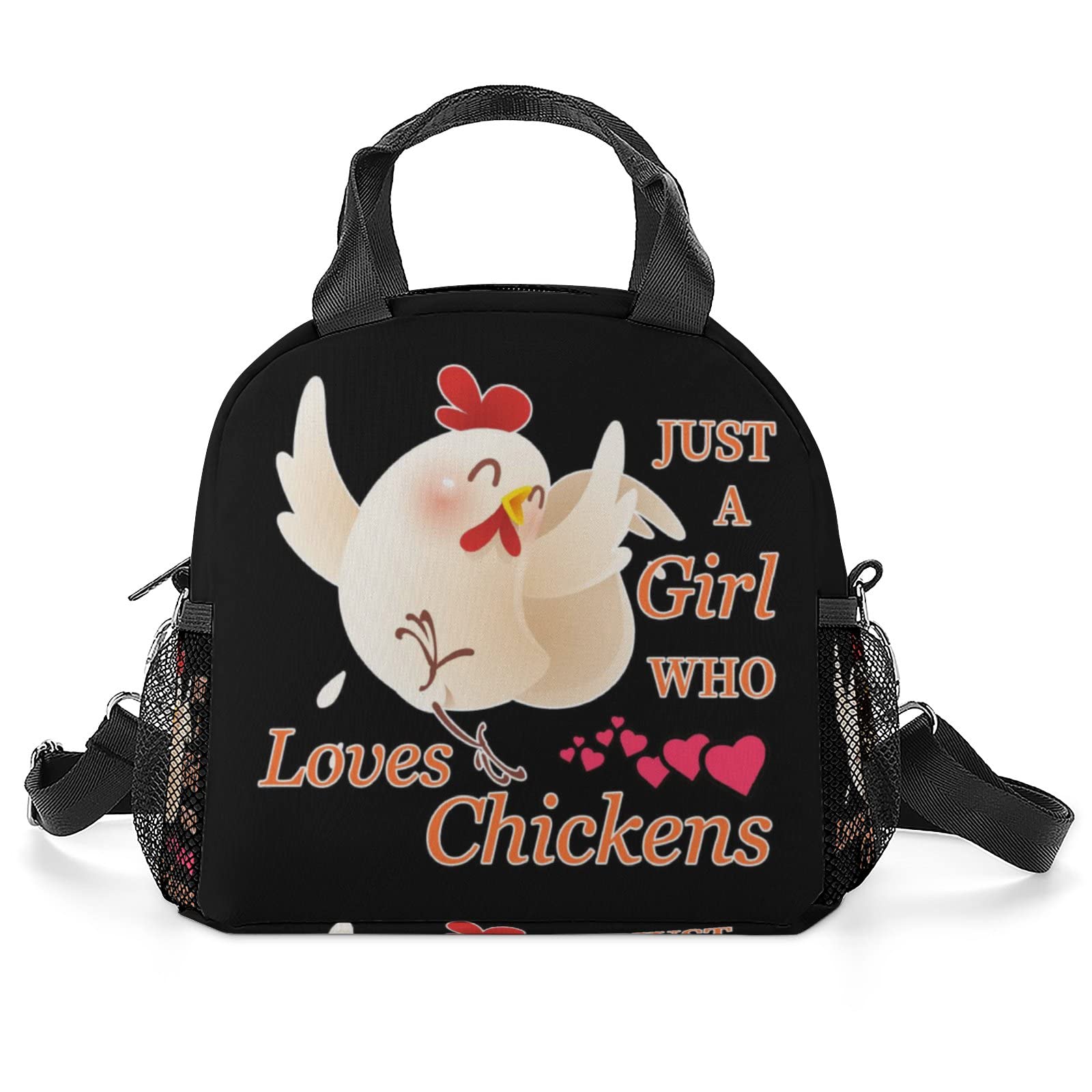 Cute Insulated Chicken Lunch Bag for Women & Girls - Reusable Lunch Tote with Adjustable Shoulder Strap & Mesh Pockets, Foldable Waterproof Cooler Bag for Work, School, Picnic, Hiking & Outdoor Activities