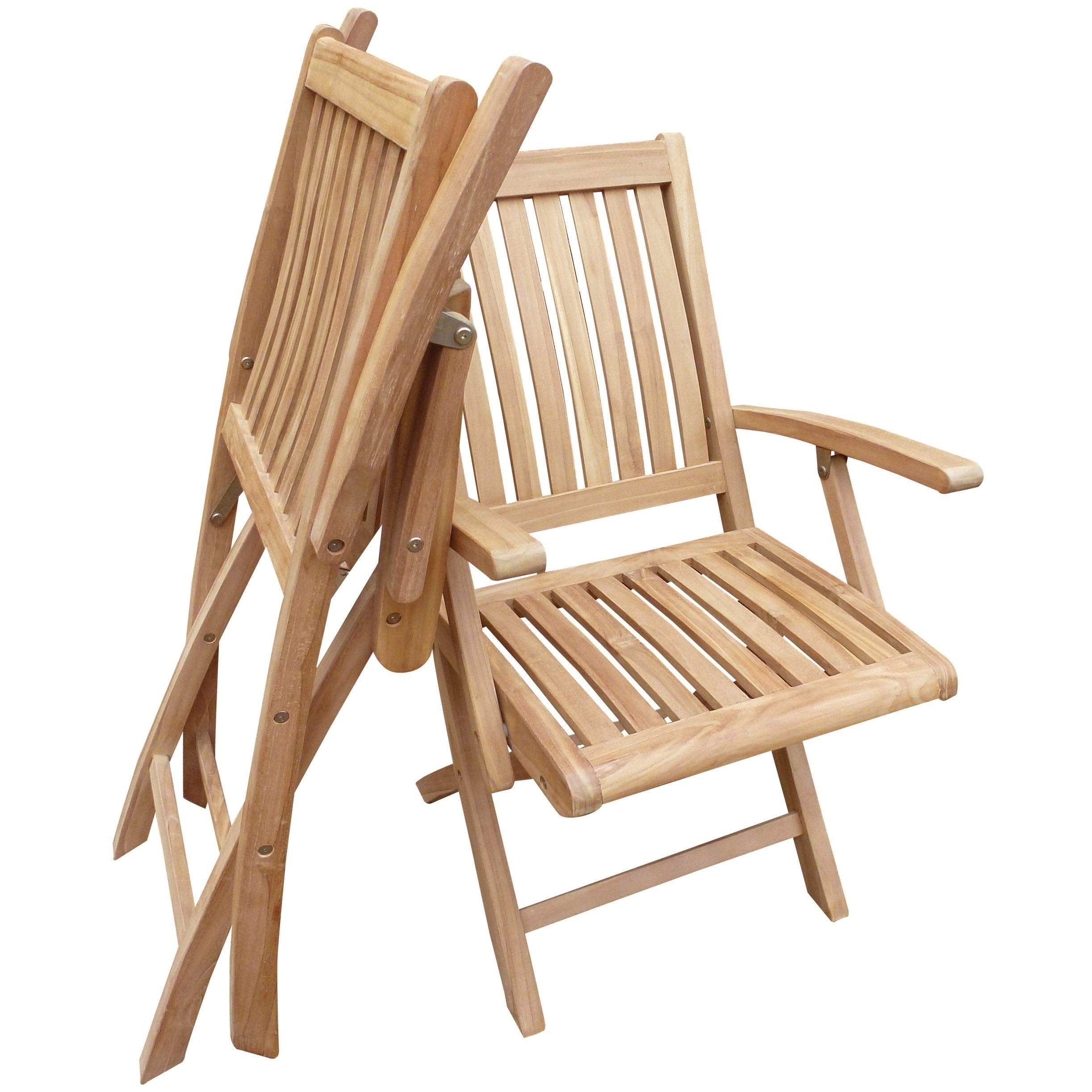 Seven Seas Teak Outdoor Folding Arm Chairs (Set of 2) - Weather-Resistant Brown Patio Furniture for Garden, Poolside & Backyard Relaxation
