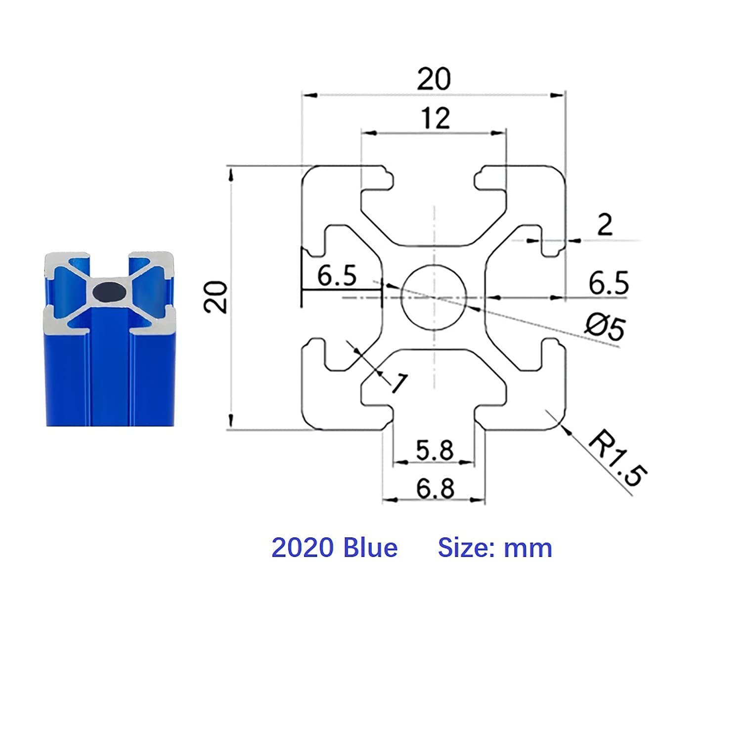 2020 T-Slot Aluminum Extrusion Profile - European Standard Anodized Blue Linear Rail Guide Frame for 3D Printer & CNC Machine DIY Projects (2300mm/90.55
