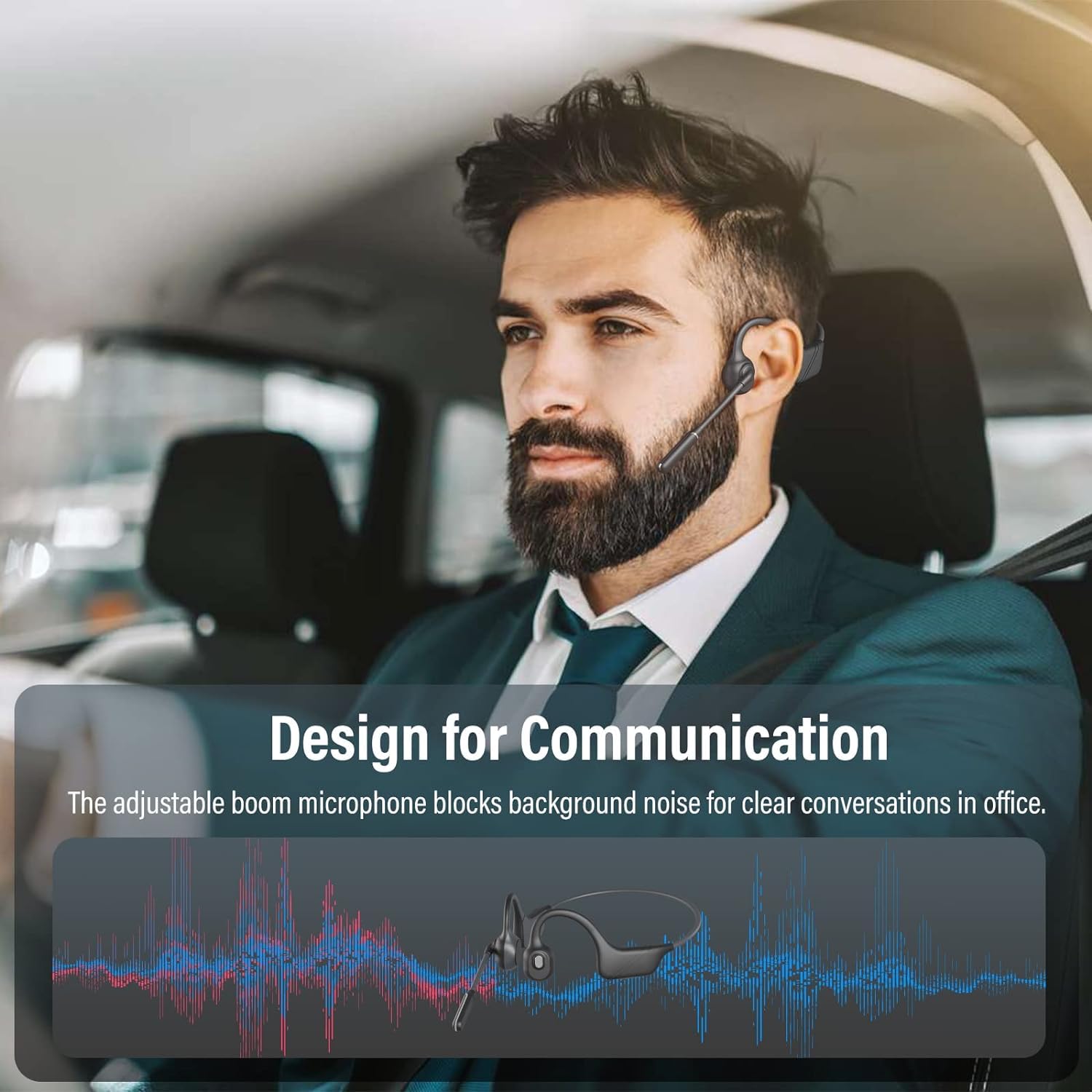Monodeal Bone Conduction Bluetooth Headphones 5.3 - Wireless Open-Ear Headset with Built-in Mic, Multipoint Connection for Office, Meetings, Running, Cycling & Outdoor Sports