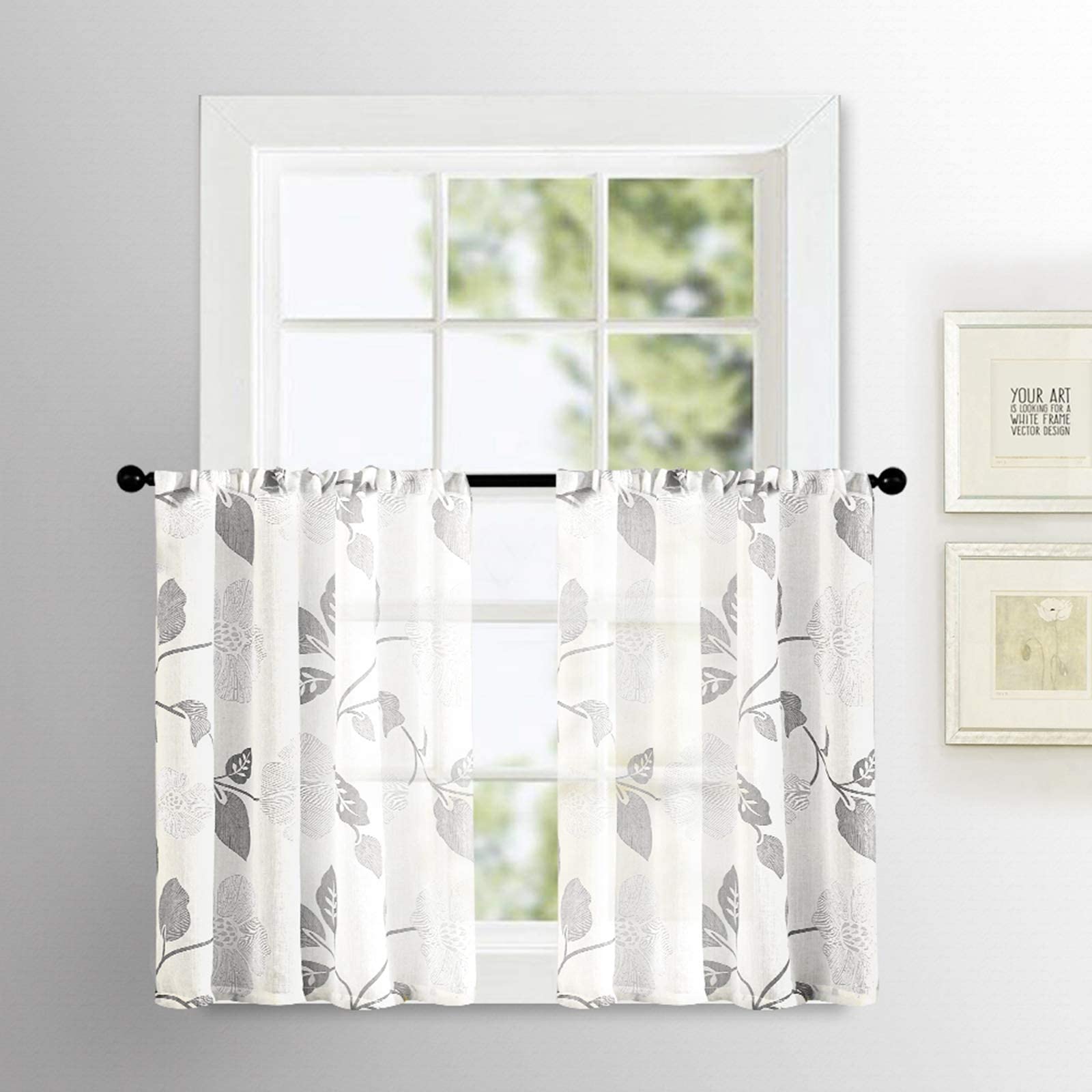 MRTREES Linen Textured Kitchen Sheer Curtains - Light Filtering Voile Cafe Curtains with Rod Pocket for Small Half Windows (2 Panels, 25