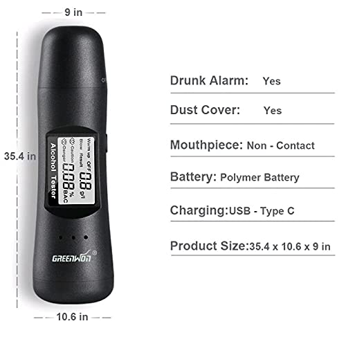 GREENWON Professional Breathalyzer & Alcohol Tester - Portable Mini Drug Test Device with Titanium Gray Finish | Accurate BAC Detection for Personal, Workplace & Road Safety Use