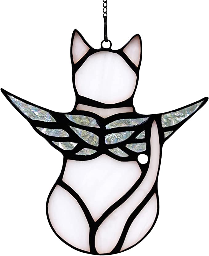 Handcrafted Stained Glass Cat Memorial Gift - Angel with Wings for Pet Loss Sympathy, Home Decor