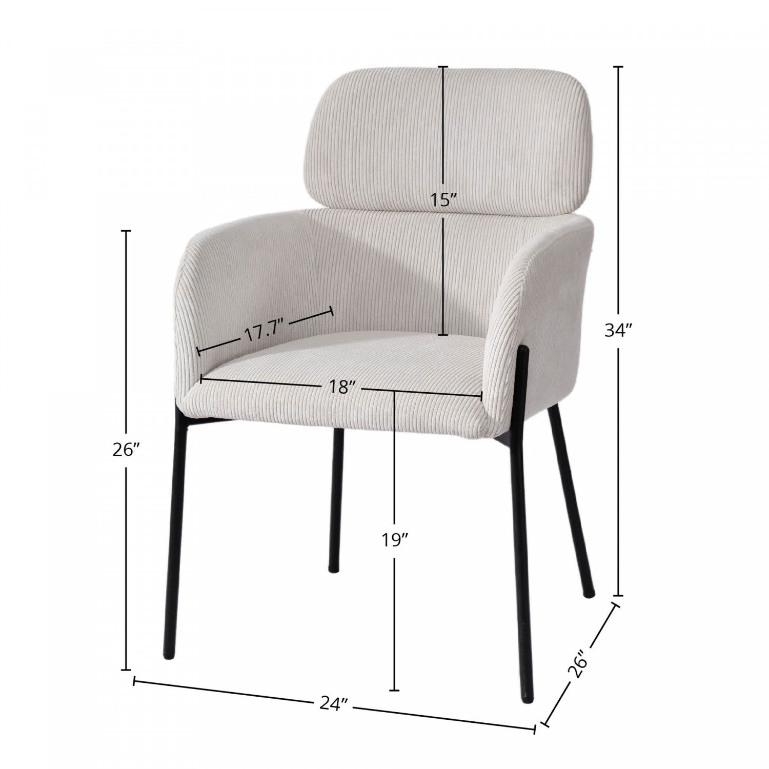Celon Dining Chair - White Corduroy Upholstered Modern Kitchen Chair for Dining Room, Breakfast Nook & Home Office - Comfortable & Stylish Seating Solution