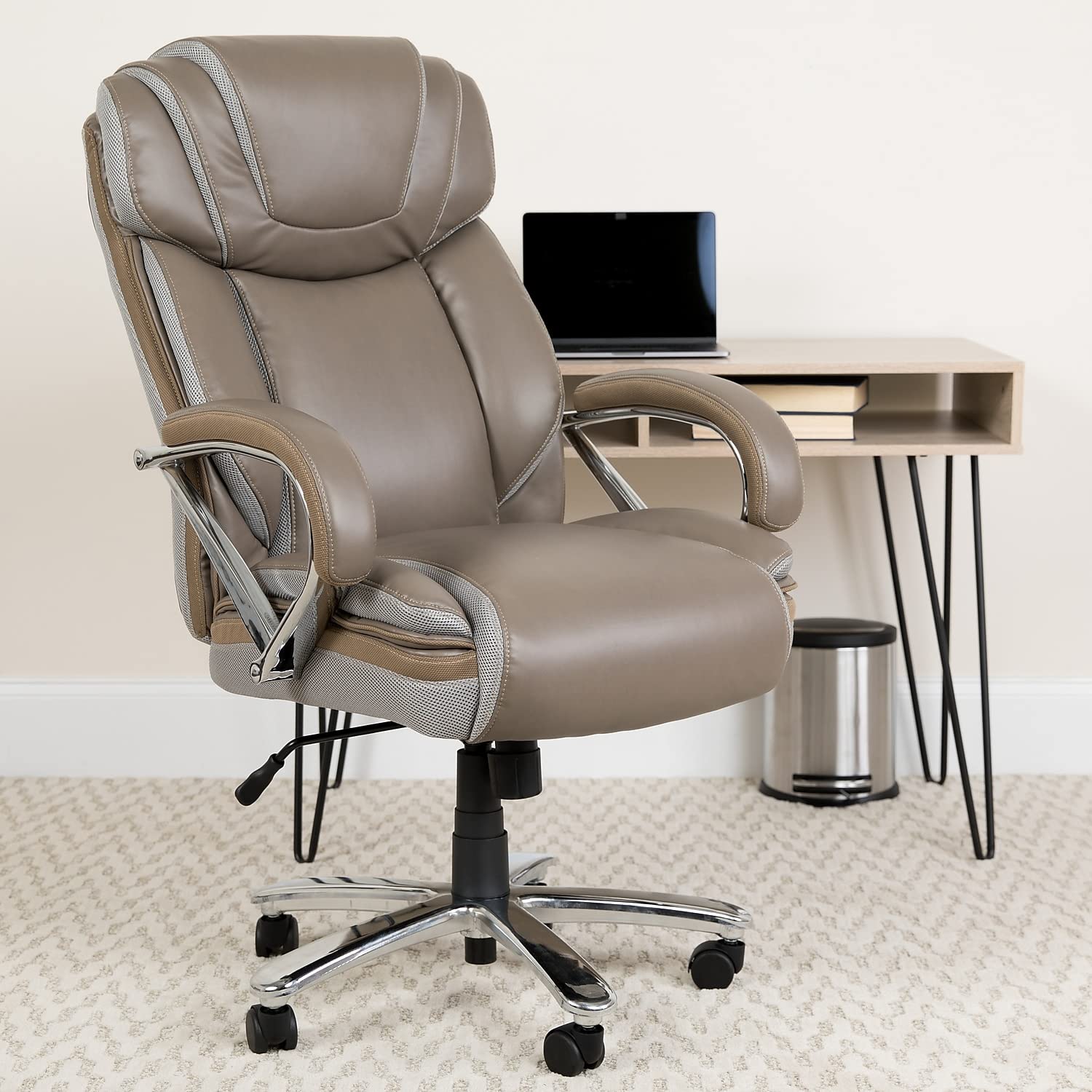 Flash Furniture HERCULES Series Big & Tall 500 lb. Capacity Taupe LeatherSoft Executive Swivel Ergonomic Office Chair with Extra Wide Seat - Premium Comfort for Home Office, Gaming & Workspaces