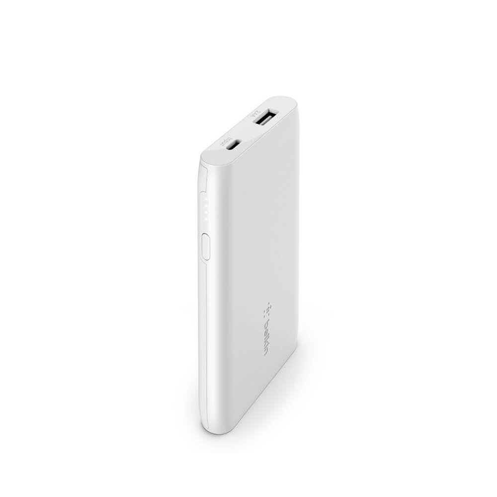 Belkin BoostCharge 5K Portable Charger - 5000mAh Slim Power Bank for iPhone, Samsung & Android - Fast Charging Battery Pack for Travel, Camping & Emergency Backup (White)