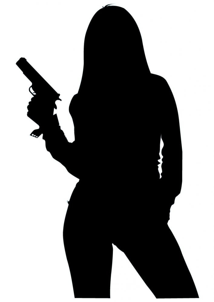 Sexy Silhouette Woman with Gun Wall Decal - Peel & Stick Graphic Art (12x8 Inches) - Perfect for Bedroom, Man Cave, or Home Theater Decor