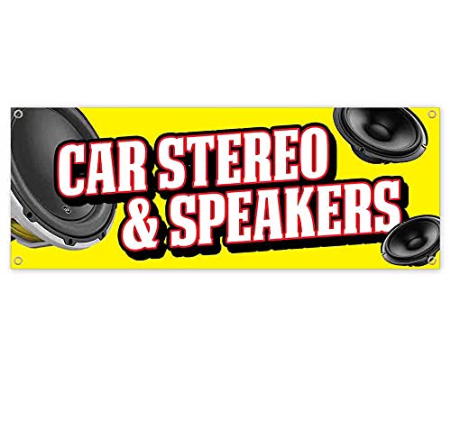 Premium 13 oz Heavy-Duty Vinyl Car Stereo & Speakers Banner - Single-Sided with Metal Grommets - Perfect for Auto Shops, Car Audio Installations & Vehicle Accessories Stores