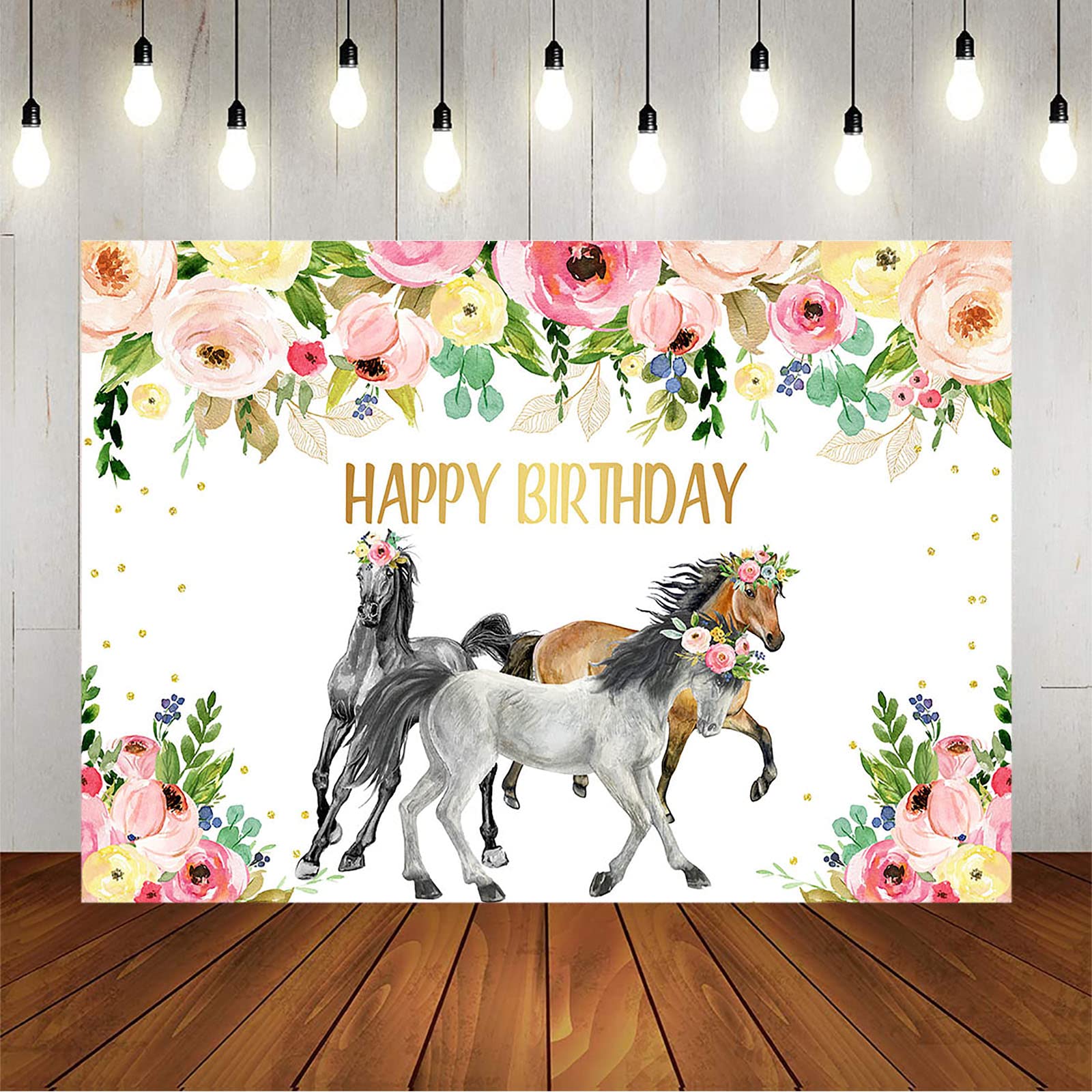 7x5ft Avezano Floral Horse Western Cowboy Birthday Backdrop - Cowgirl Party Decor, Cake Table Background & Photo Shoot Banner for Western Themed Celebrations