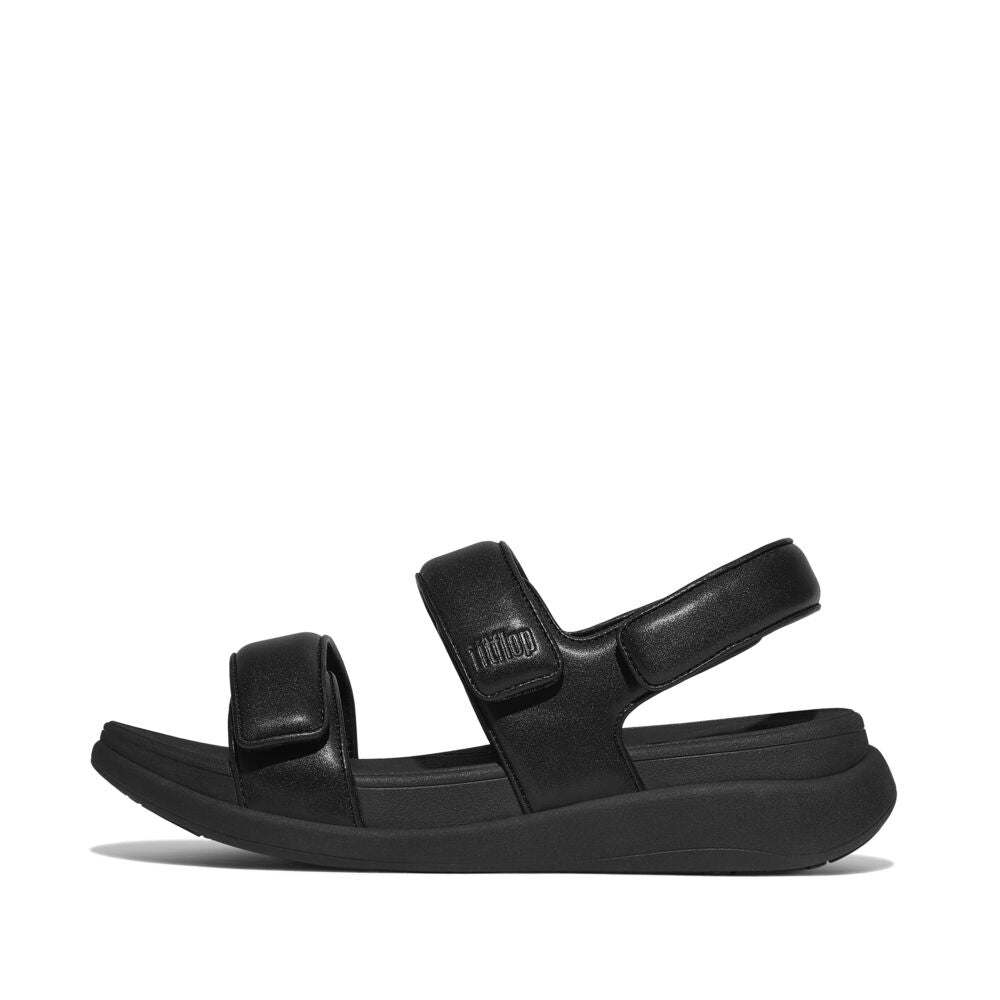 FitFlop F Mode Go Adjustable Flatform Backstrap Sandals for Women - Comfortable Black Walking Shoes for Summer, Beach & Casual Outings