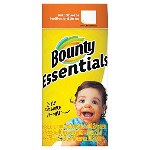 Bounty Essentials 2-Ply Paper Towels, 30 Rolls (11x10.25 Inches) - Super Absorbent White Kitchen Towels for Cleaning, Spills & Household Use