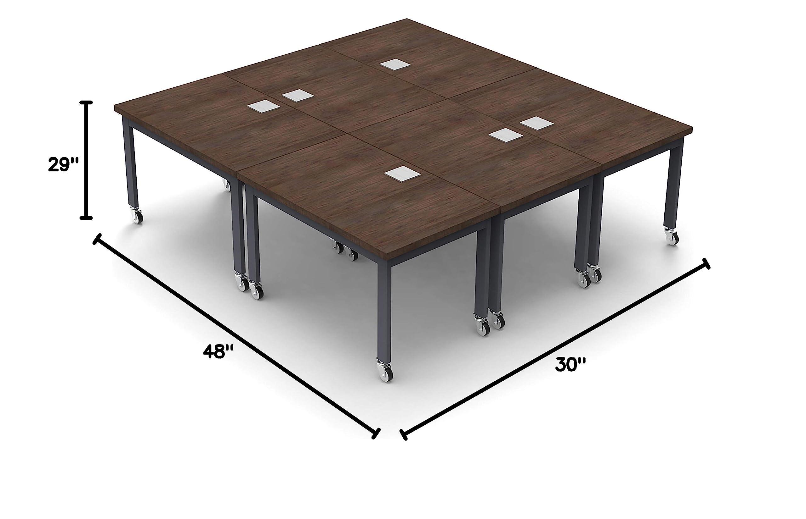 10-Person Conference Table - Model 6444 with 6pc Java X-Thick Tops & Industrial Casters - Includes Tables & Power Bars (Seating Not Included) - Perfect for Office Meetings, Seminars & Team Collaborations