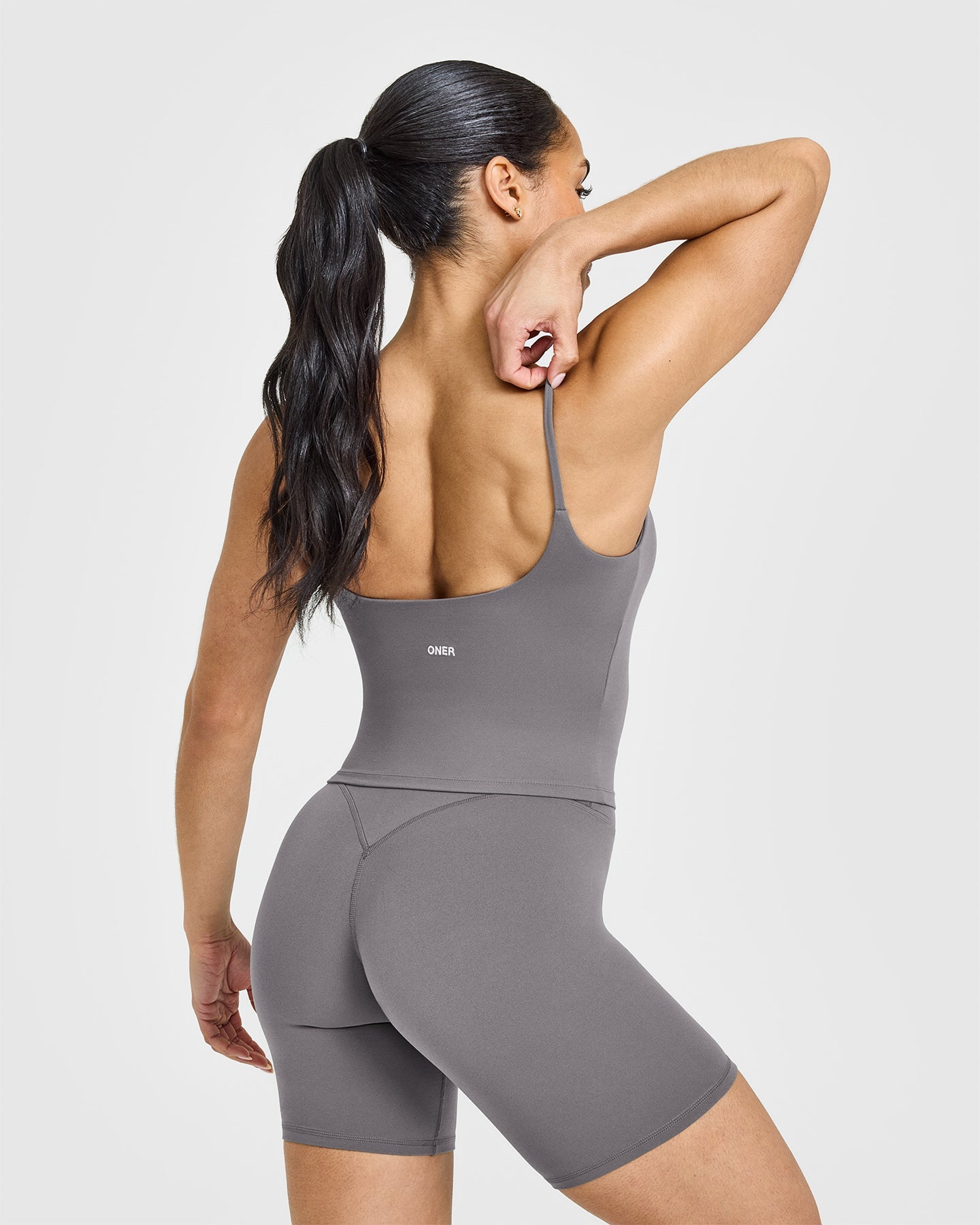 SoftMotion™ Strappy Mid Vest with Built-in Bra Shelf - Ash Grey | Comfortable Workout Top for Yoga, Running & Gym | Women's Activewear