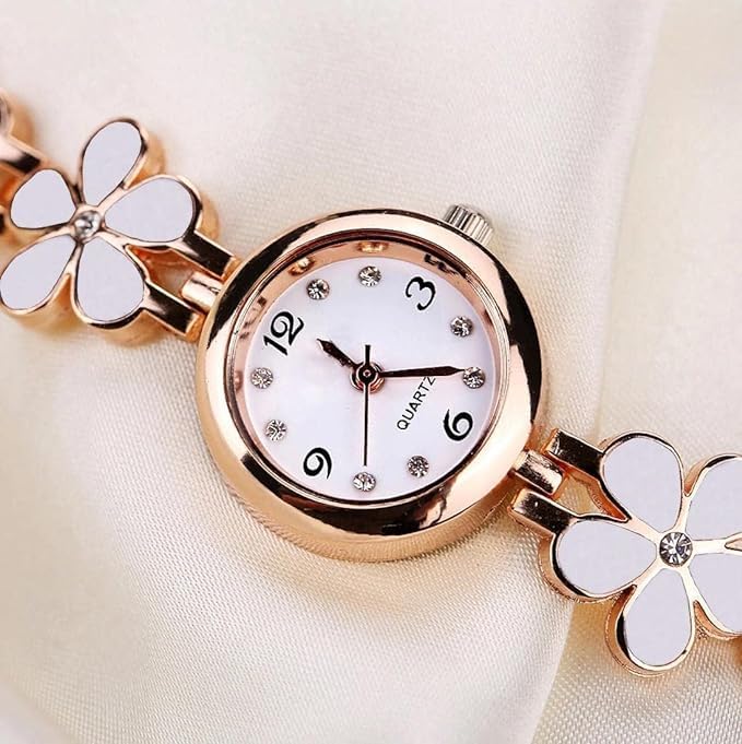 JB ENTERPRISE Women's Floral Strap Watch - Elegant White Dial Flower Design Fashion Watch for Girls & Women | Perfect for Casual Wear, Office, Date Night & Special Occasions