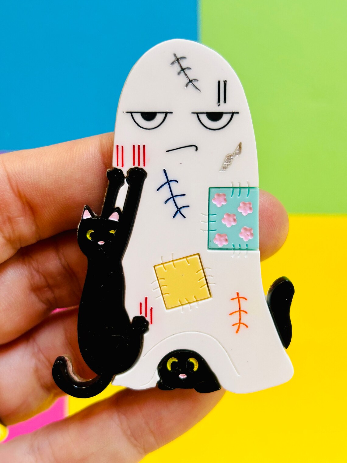 Adopt a Cat Acrylic Brooch - Kawaii Animal Pin Badge by Makokot Design - Perfect for Backpacks, Jackets & Gifts for Cat Lovers