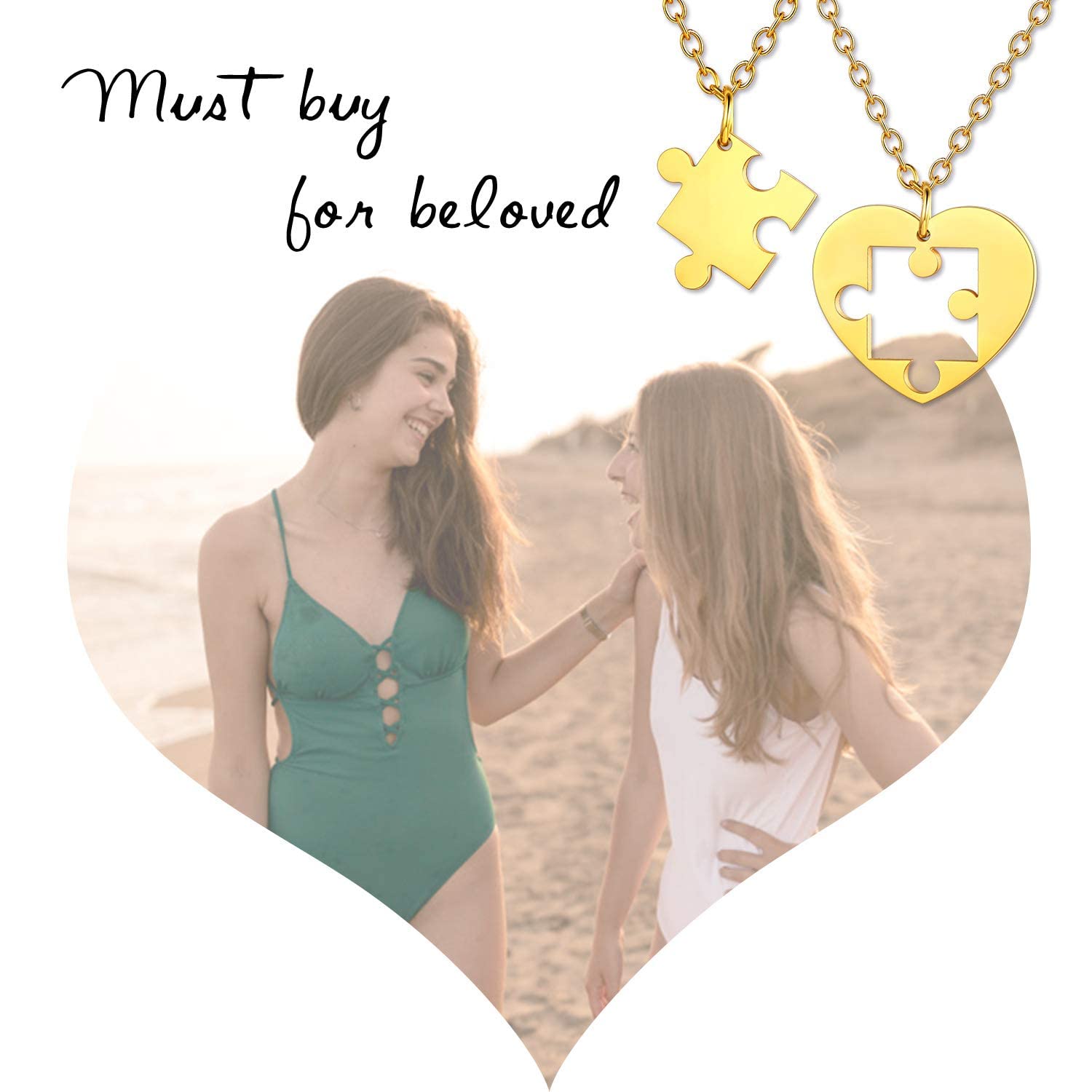 U7 Matching Couple Necklaces for Women & Men - Stainless Steel Puzzle Piece Pendant Jewelry with 18K Gold Plated & Black Options - Romantic Gift for Couples, Best Friends & Anniversaries - Perfect for Valentine's Day, Weddings & Relationship Milestones