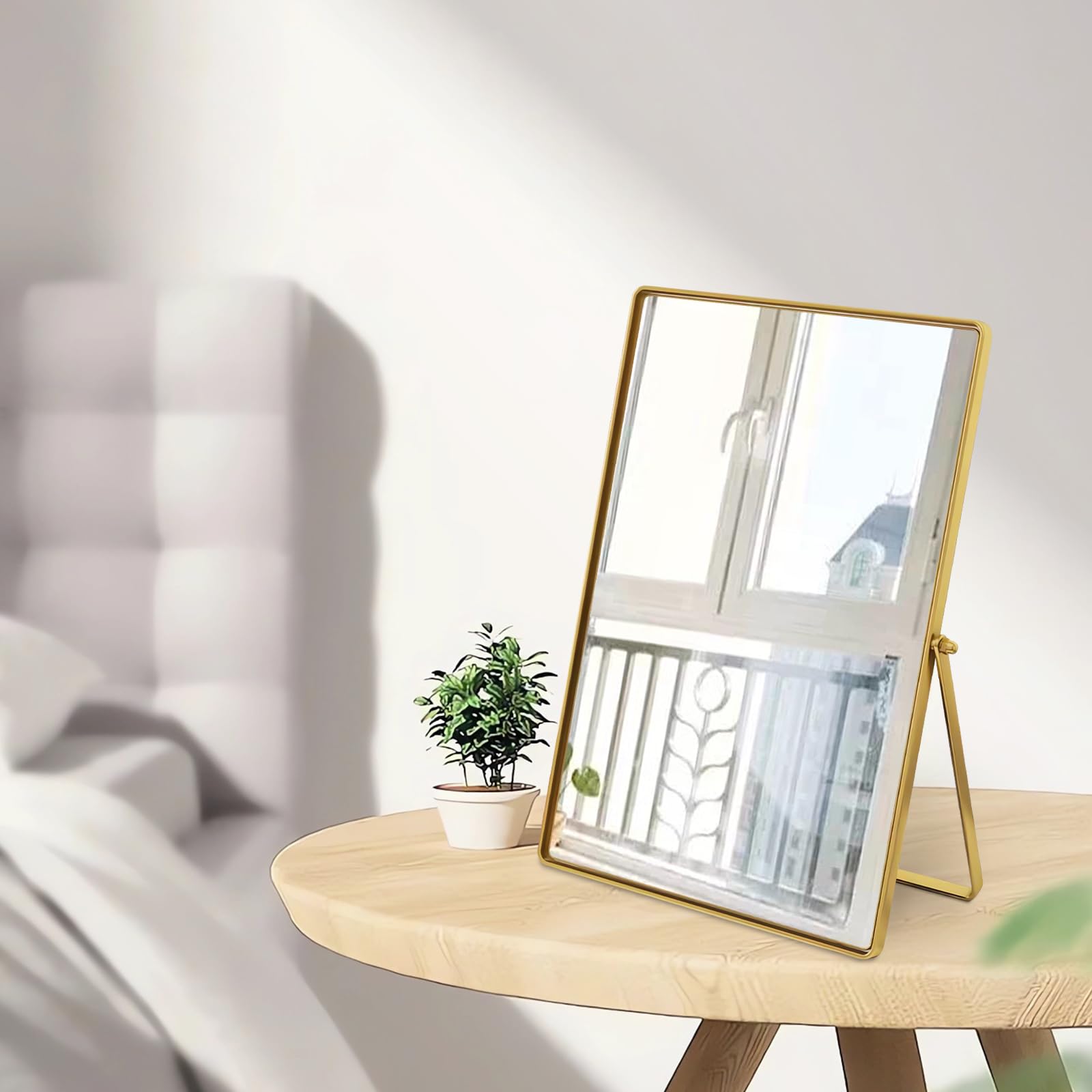 Adjustable Rectangular Desktop Vanity Makeup Mirror with Metal Stand - 90° Tilt Portable Standing Mirror for Bedroom, Living Room, Office & Bathroom | Perfect for Makeup, Grooming & Home Decor