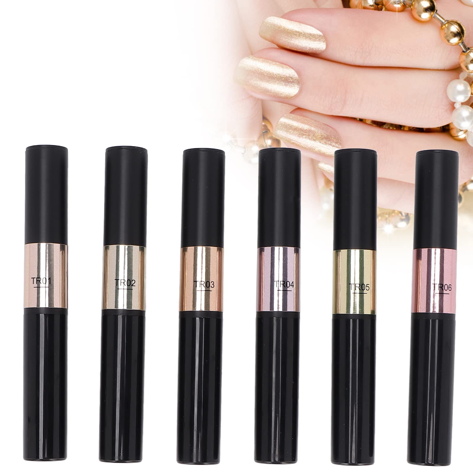 6 Colors Holographic Nail Powder Pen with Mirror Effect - DIY Manicure Art Brush for Nail Decoration | Perfect for Nail Salon & Home Use, Party & Wedding Nail Art