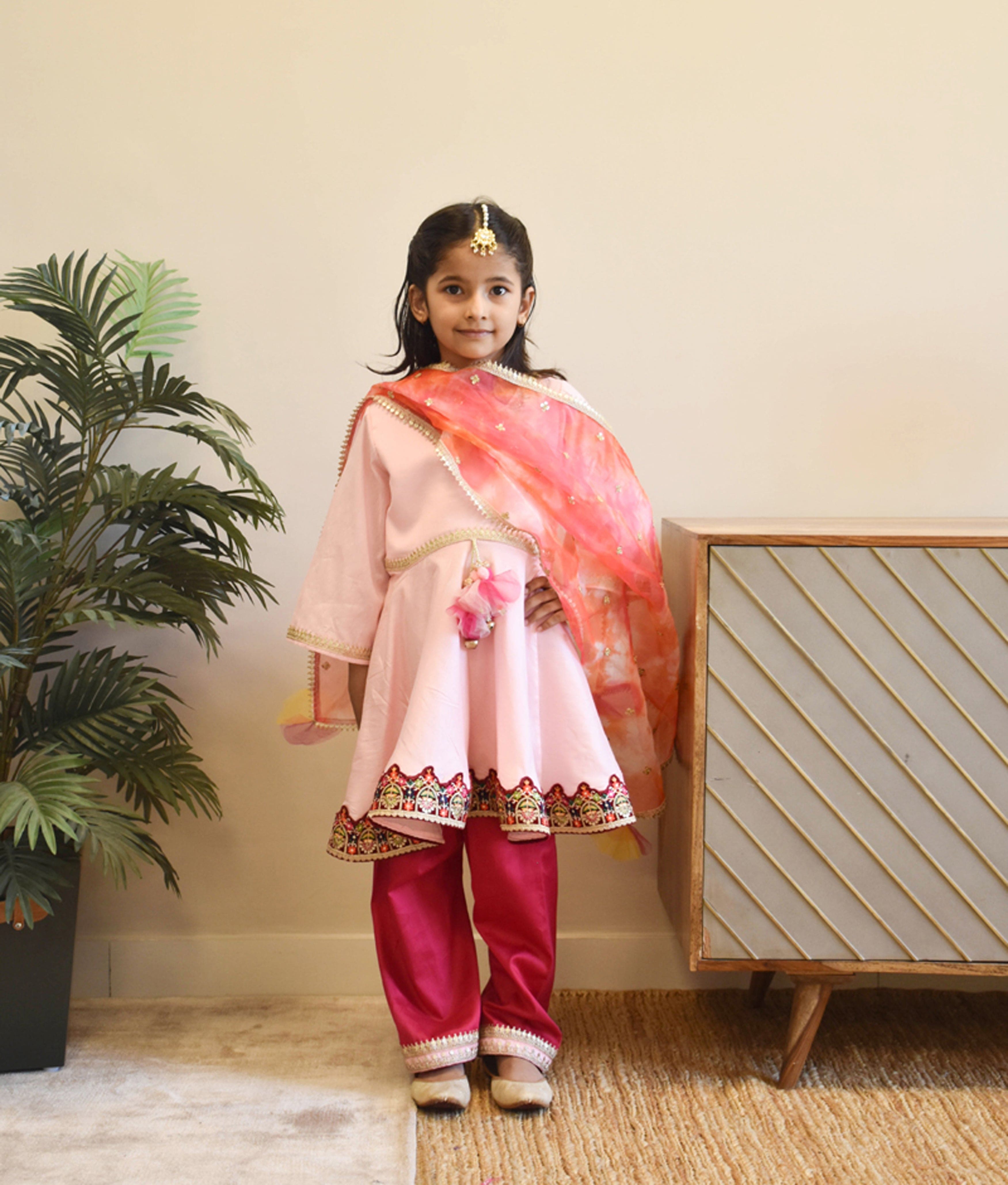 **Pre-Order Baby Pink Kurti with Pink Salwar for Girls – Traditional Indian Outfit for Festivals, Parties & Special Occasions**