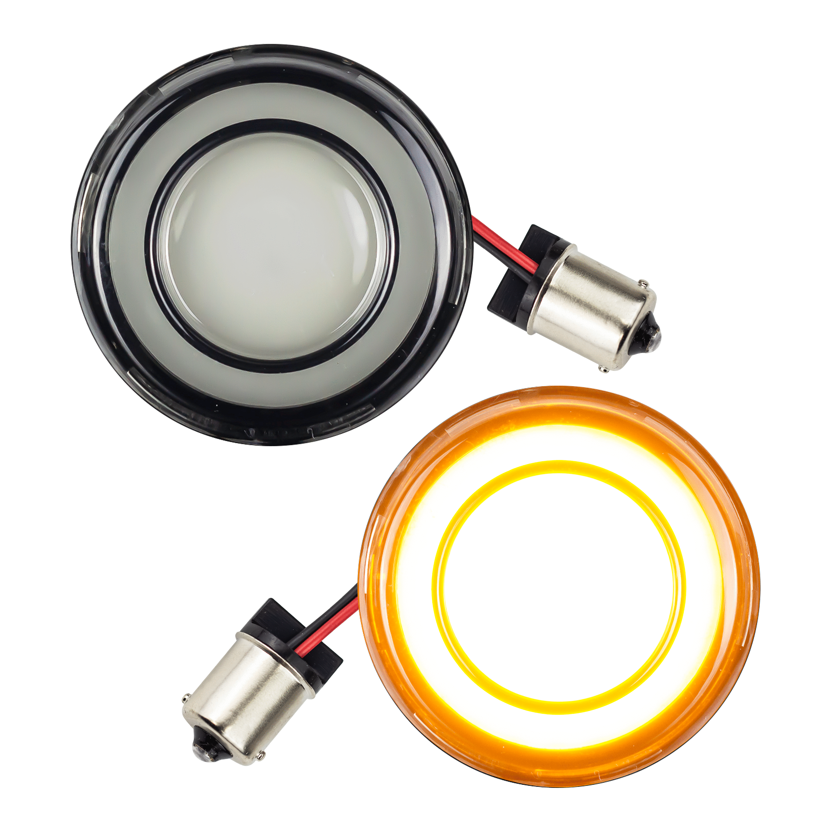 Eagle Lights HALOS 2 Rear Amber LED Turn Signals for Harley Davidson Motorcycles - 1156 Base / Amber - High Visibility Safety Lights for Night Riding & Custom Bike Builds
