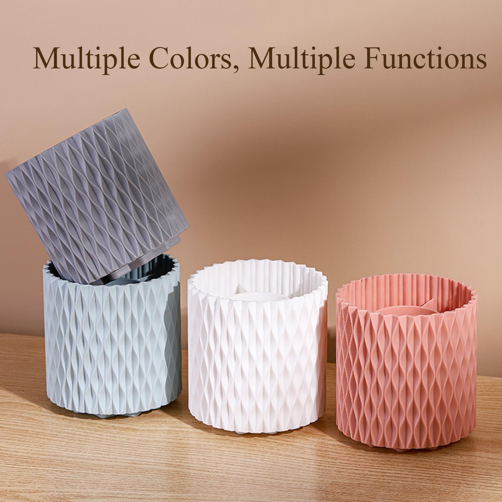 360 Degree Rotating 5-Slot Pen Holder for Desk - Multifunctional Pencil & Makeup Brush Organizer for Home Office School (Pink) - Perfect for Study, Work & Beauty Organization
