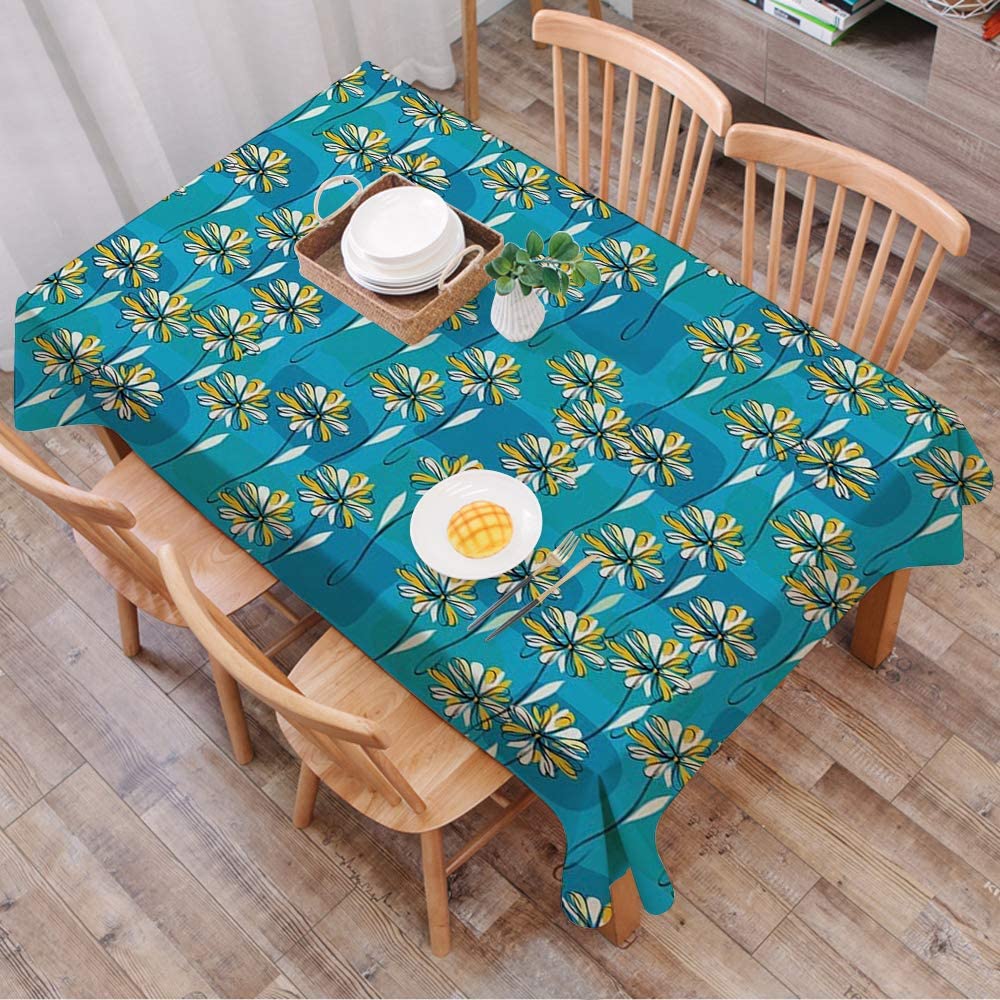 Premium Cotton Linen Tablecloth - Wrinkle Free Rectangle Table Cover with Geometric Floral Design for Kitchen & Dining - Washable & Durable for Everyday Use, Parties & Special Occasions