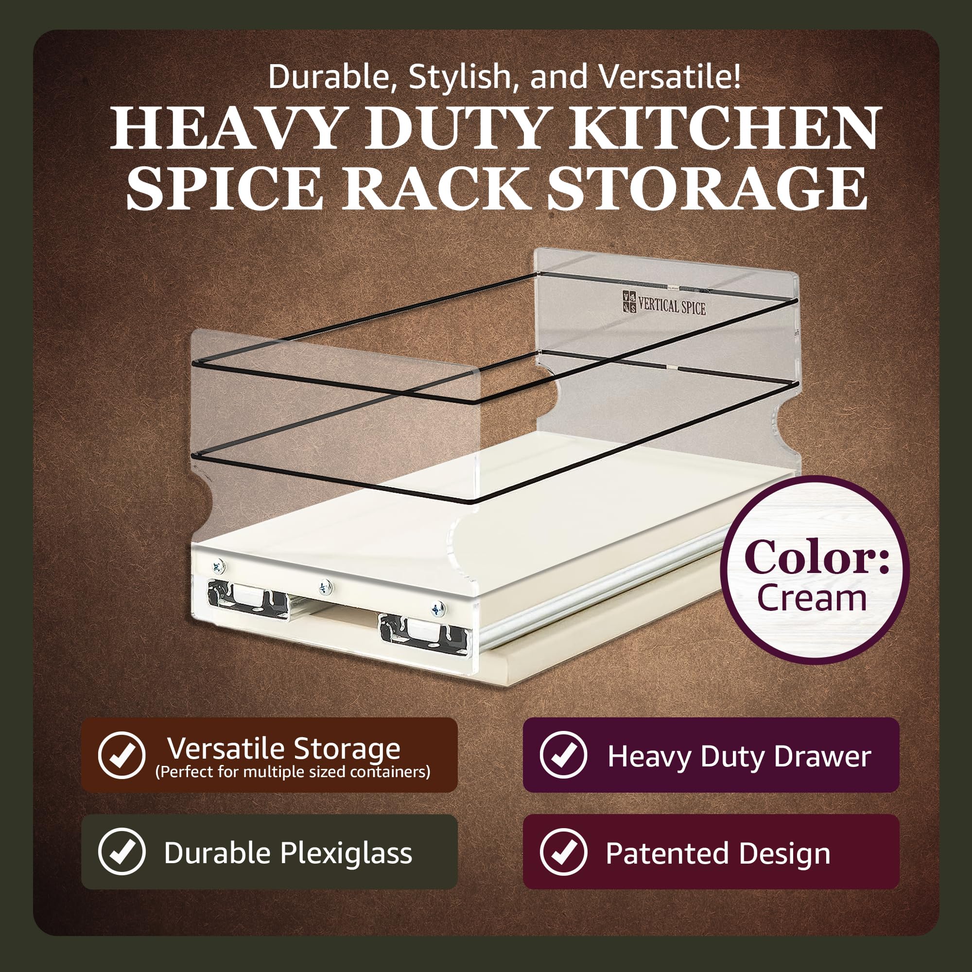 Heavy Duty Pull Out Spice Rack Organizer for Kitchen Cabinets - Vertical Sliding Drawer Storage for Spices & Seasonings - Made in USA - 5.75