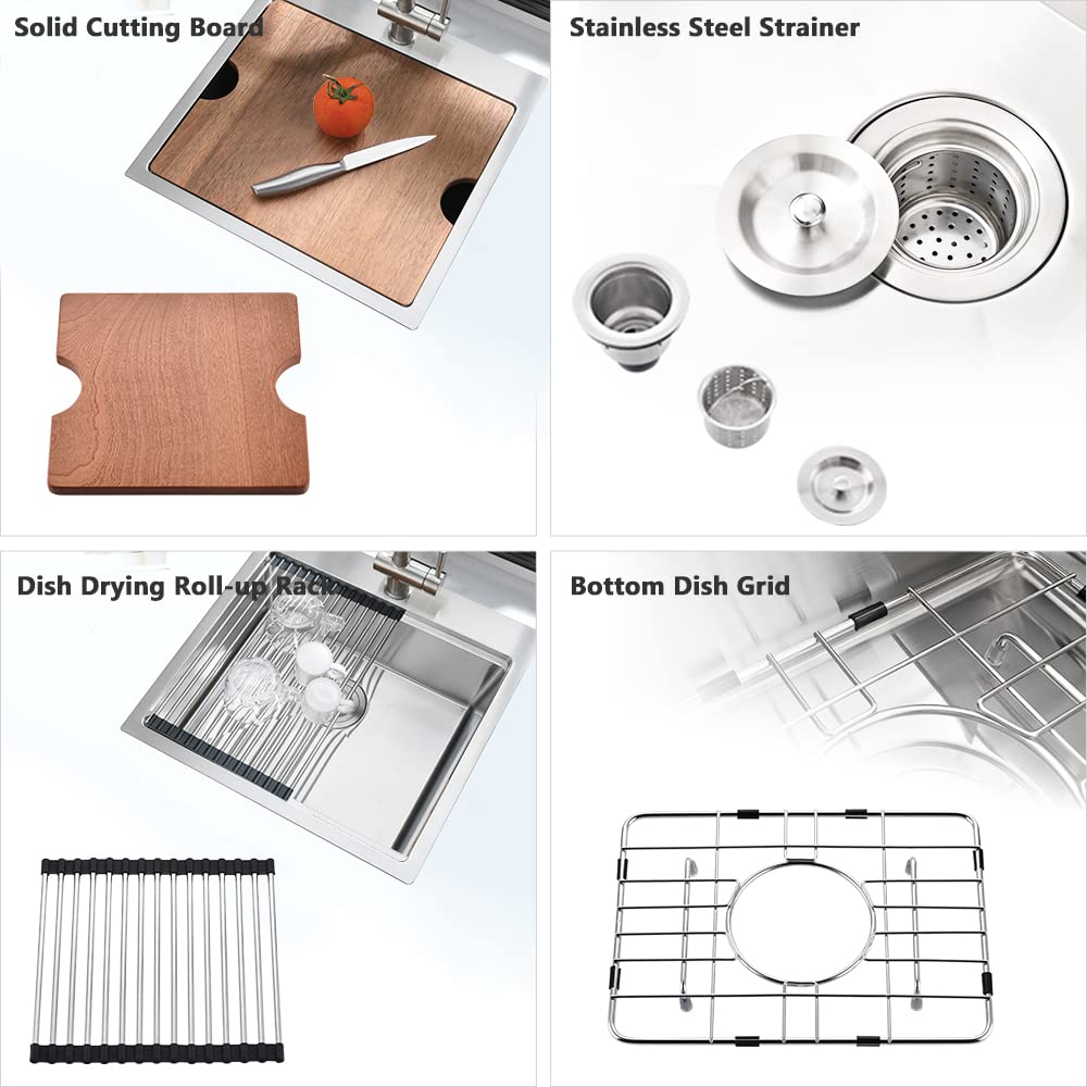 21 Inch Stainless Steel Drop-In Bar Sink - VASOYO 16 Gauge Single Bowl RV Kitchen Sink with Cutting Board | Perfect for Outdoor Kitchen, Bar Prep, Small Spaces & RV Living