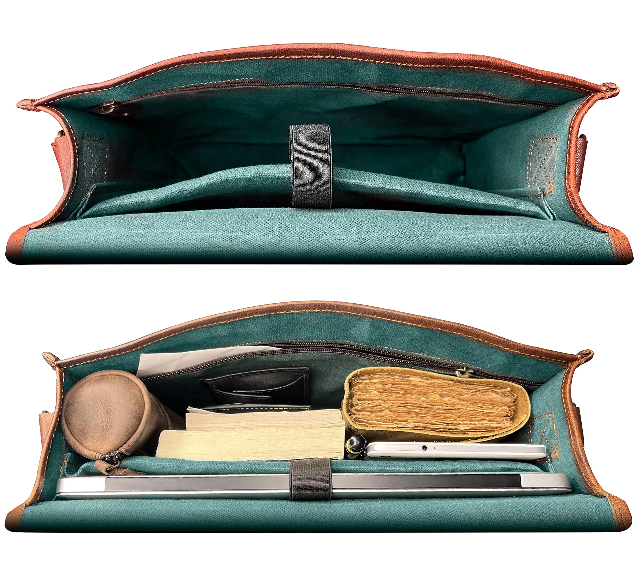 RUSTIC TOWN Genuine Full Grain Leather Messenger Bag for Men & Women - Durable Laptop Satchel Briefcase for Office, Work & Travel - Perfect Business Shoulder Bag for Professionals & Students