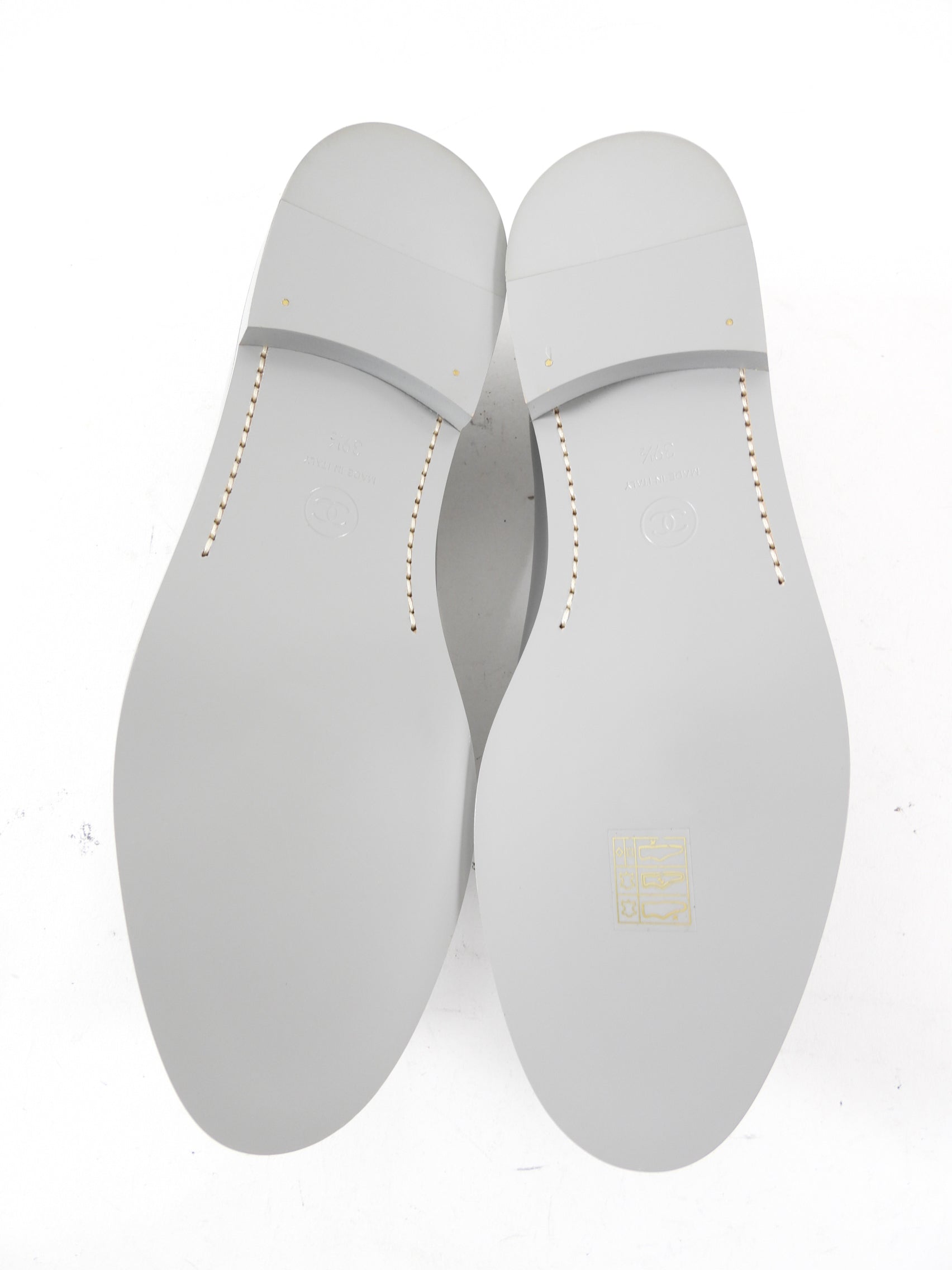 Chanel Putty Grey Glossed Leather CC Loafer Shoes Size 39.5 - Luxury Women's Slip-On Flats for Office, Party & Casual Wear