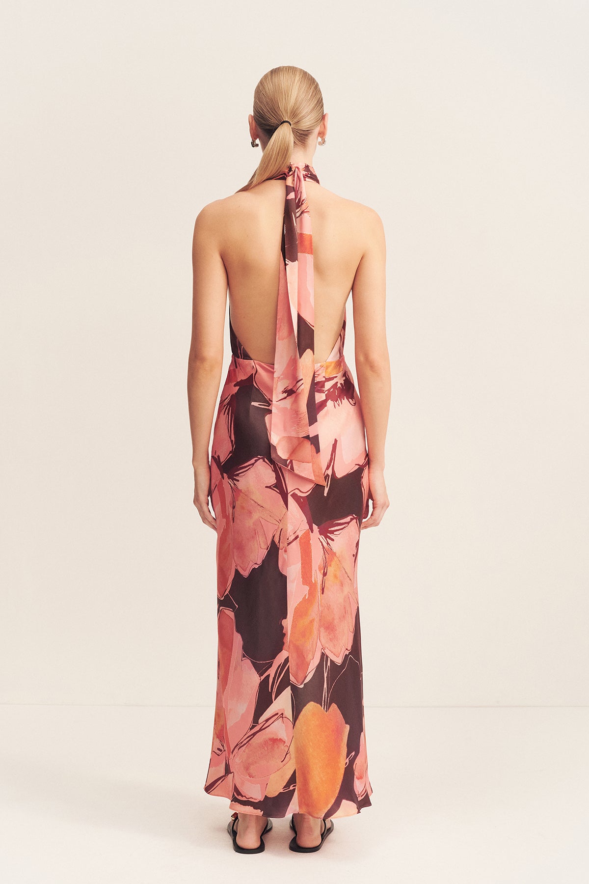 Emerson Halter Neck Maxi Dress for Women - Elegant Summer Beach Party & Wedding Guest Dress - Flowy Long Dress with Side Slit & Backless Design