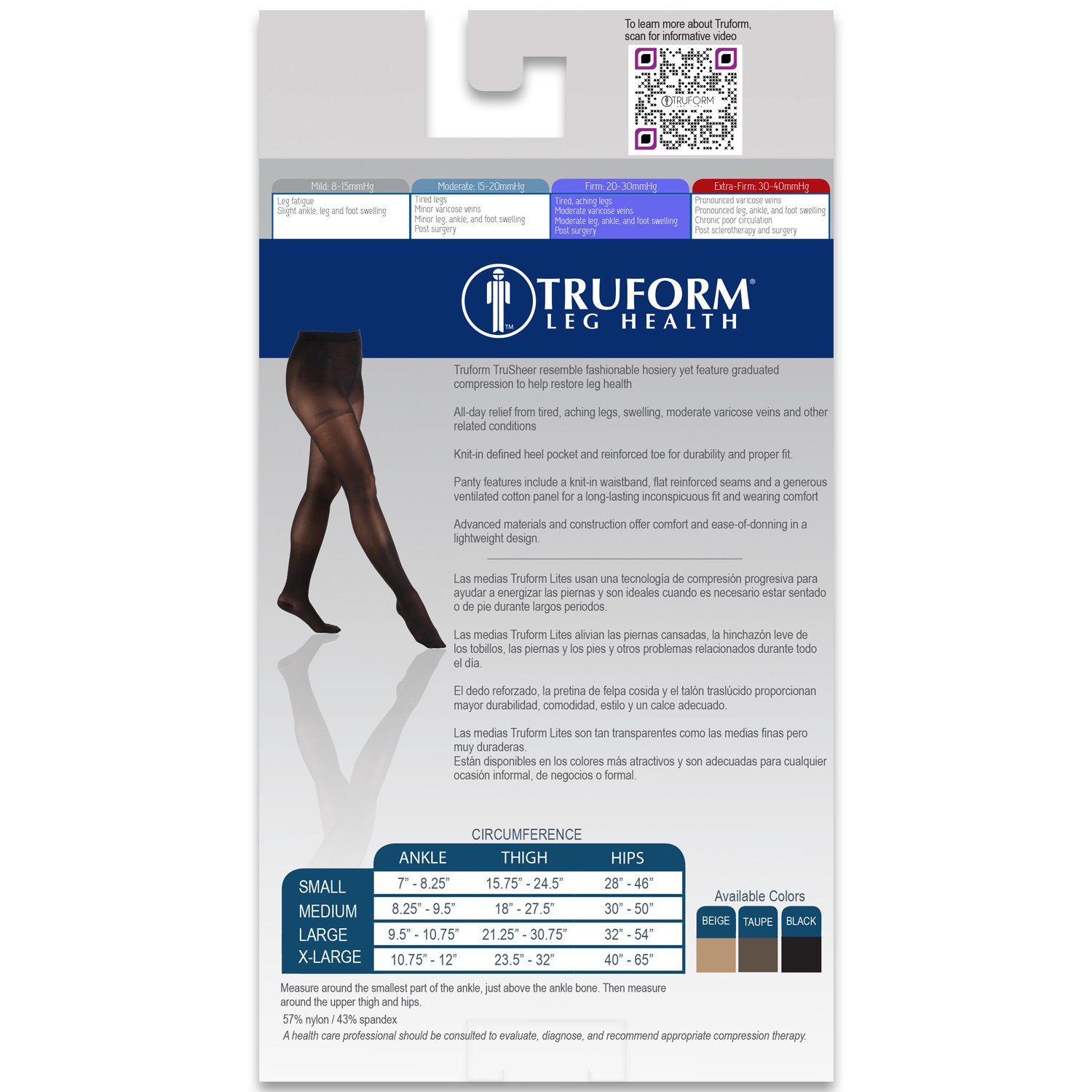 Truform 20-30 mmHg Sheer Compression Pantyhose for Women - 20 Denier Shaping Tights in Beige, X-Large (Pack of 2) | Medical Support, Varicose Vein Relief & Everyday Comfort for Work or Travel