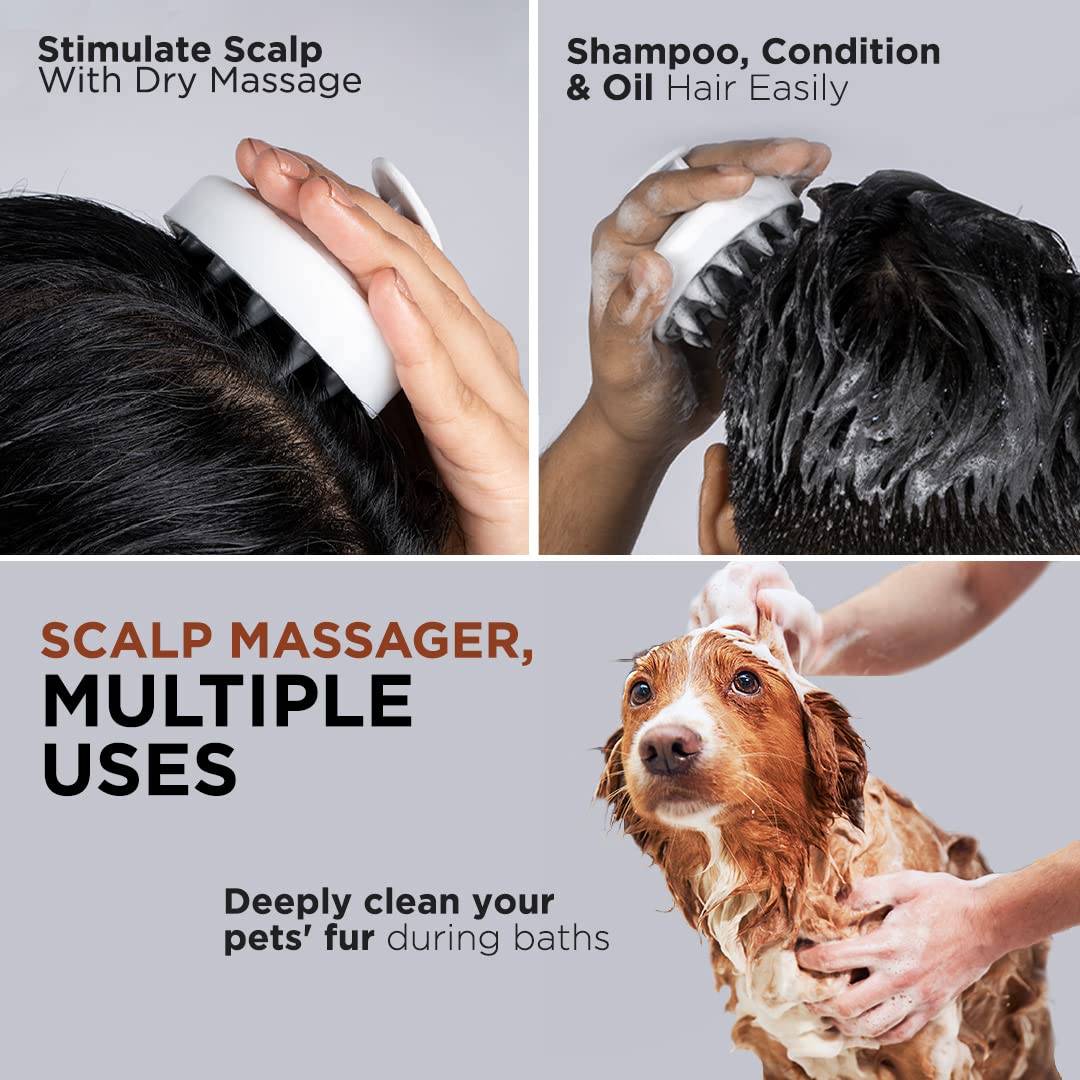 FURR Scalp Massager for Hair Growth - Soft Silicone Bristles with Removable Handle | Stimulates Blood Circulation, Reduces Dandruff & Prevents Hair Loss | Perfect for Dry Massage, Oil Treatment & Shampoo Application at Home or Salon