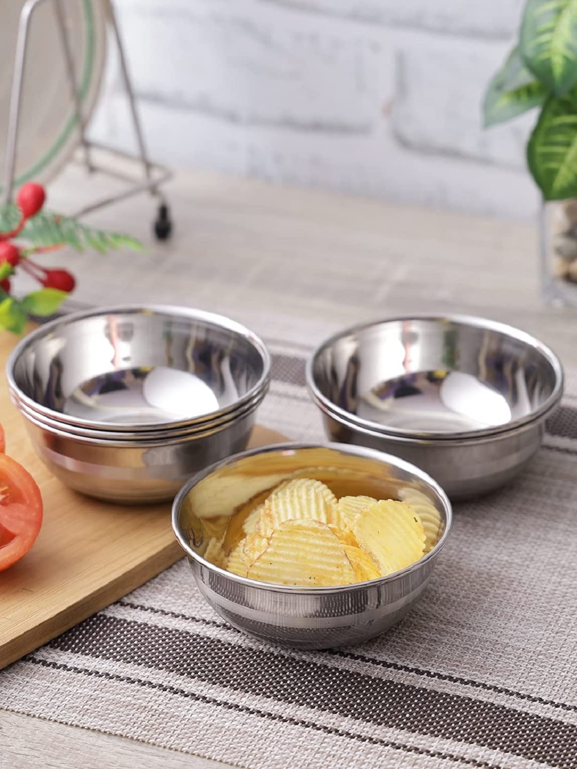 Premium 250ml Stainless Steel Katori Bowl Set - 22 Gauge Diamond Design for Serving Snacks, Desserts & Condiments | Elegant & Durable Dinnerware for Indian Cuisine, Parties & Daily Use