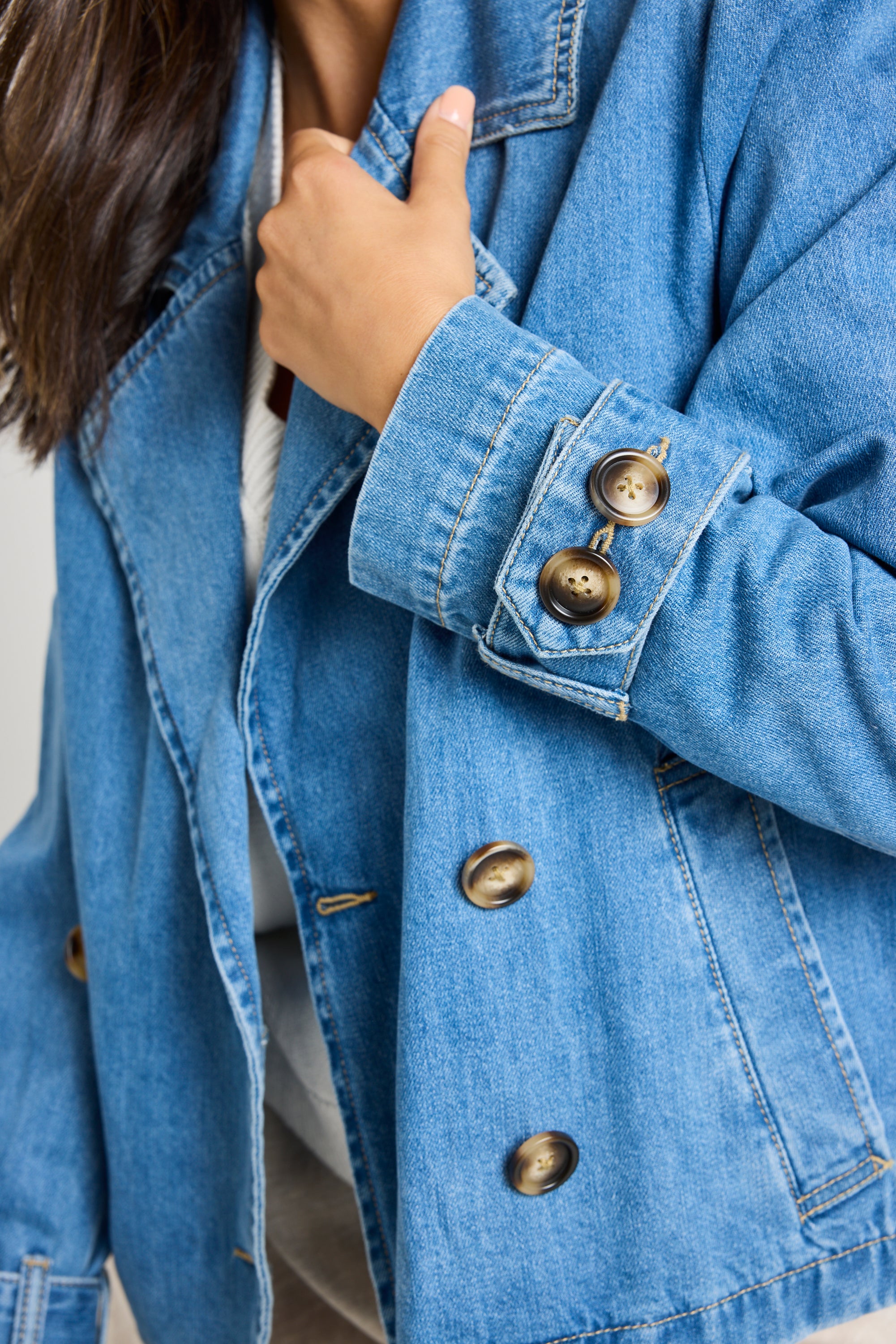 Heritage Storm Blue Cropped Denim Trench Jacket - Vintage Style Women's Denim Coat for Casual Outfits & Streetwear Fashion
