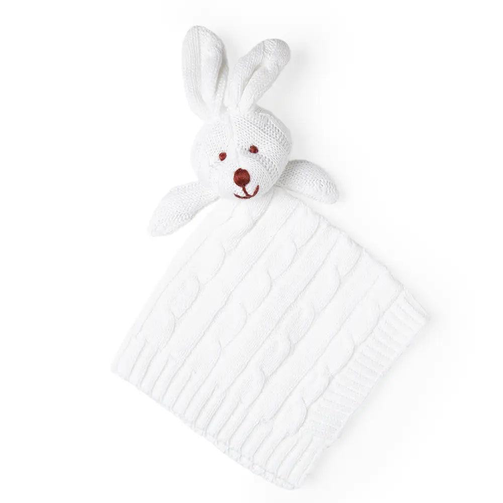 Soft Baby Mode Cable Knit Bunny Security Blanket - White | Comforting Plush Blanket for Newborns & Toddlers | Perfect for Nursery, Stroller & Travel