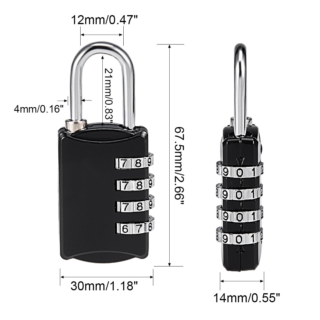 uxcell 4 Digit Combination Padlock - 4mm Zinc Alloy Shackle, Waterproof & Durable Security Lock for Gym Lockers, Fences, Suitcases, Travel & Outdoor Use - Black