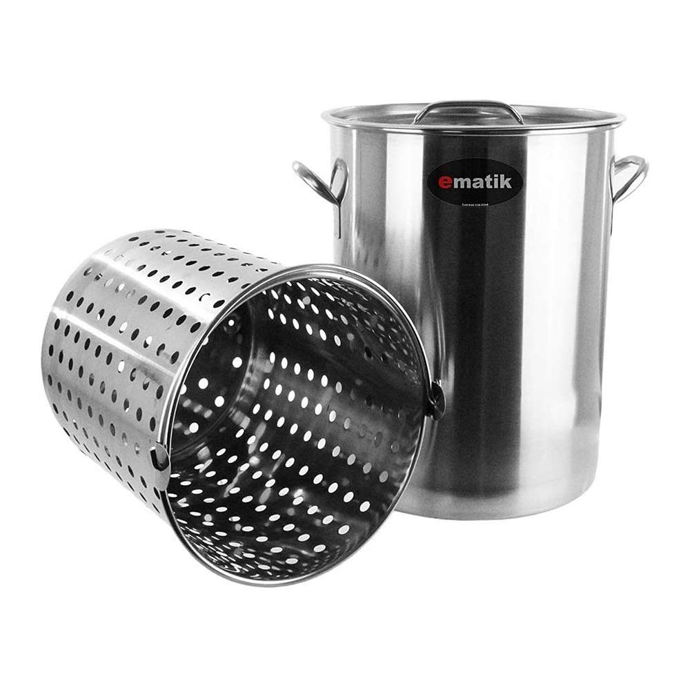 53 Quart Stainless Steel Stock Pot with Strainer Basket - Commercial Grade Stockpot & Fryer (15.5