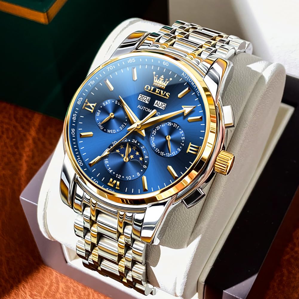 OLEVS Men's Automatic Skeleton Mechanical Watch - Self Winding Luxury Dress Wristwatch with Luminous Hands & Waterproof Design - Perfect for Business, Formal Events & Everyday Wear