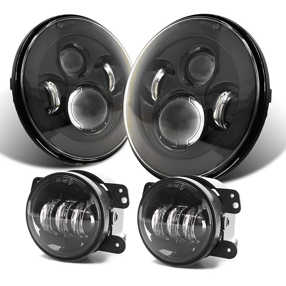 SPL Classic 7'' Cree LED Headlights & 4'' LED Fog Lights Kit - 60W Waterproof Off-Road Lighting for Jeep Wrangler JK TJ LJ (1997-2017) | Perfect for Night Driving, Off-Roading & Bumper Replacement
