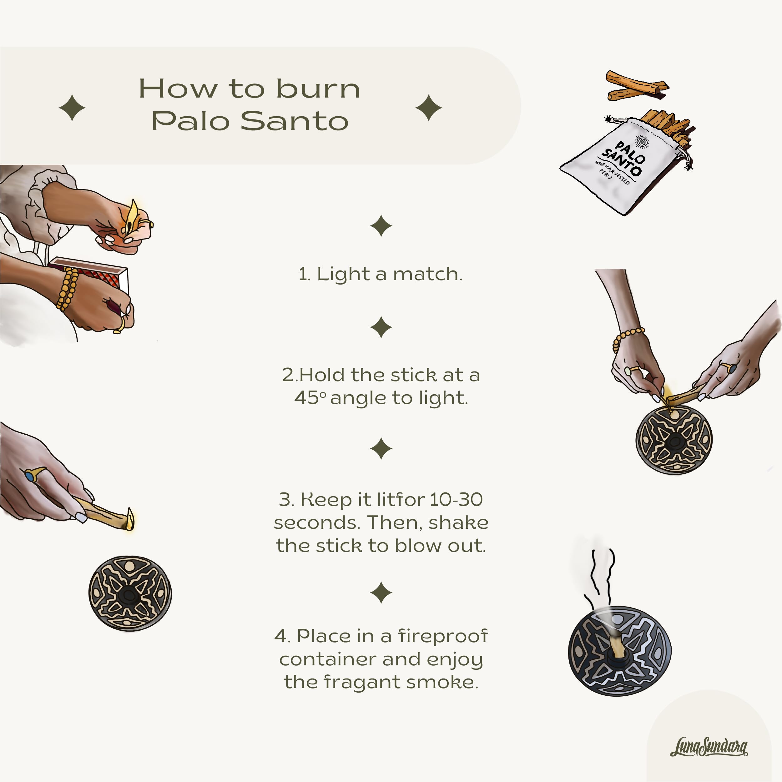 Authentic Handmade Peru Pottery Palo Santo Stick Holder & Incense Holder - Ceramic Smudge Bowl for Sage, Palo Santo Sticks (Includes 5 Sticks) - Perfect for Meditation, Yoga, Aromatherapy & Home Decor (Apricot)