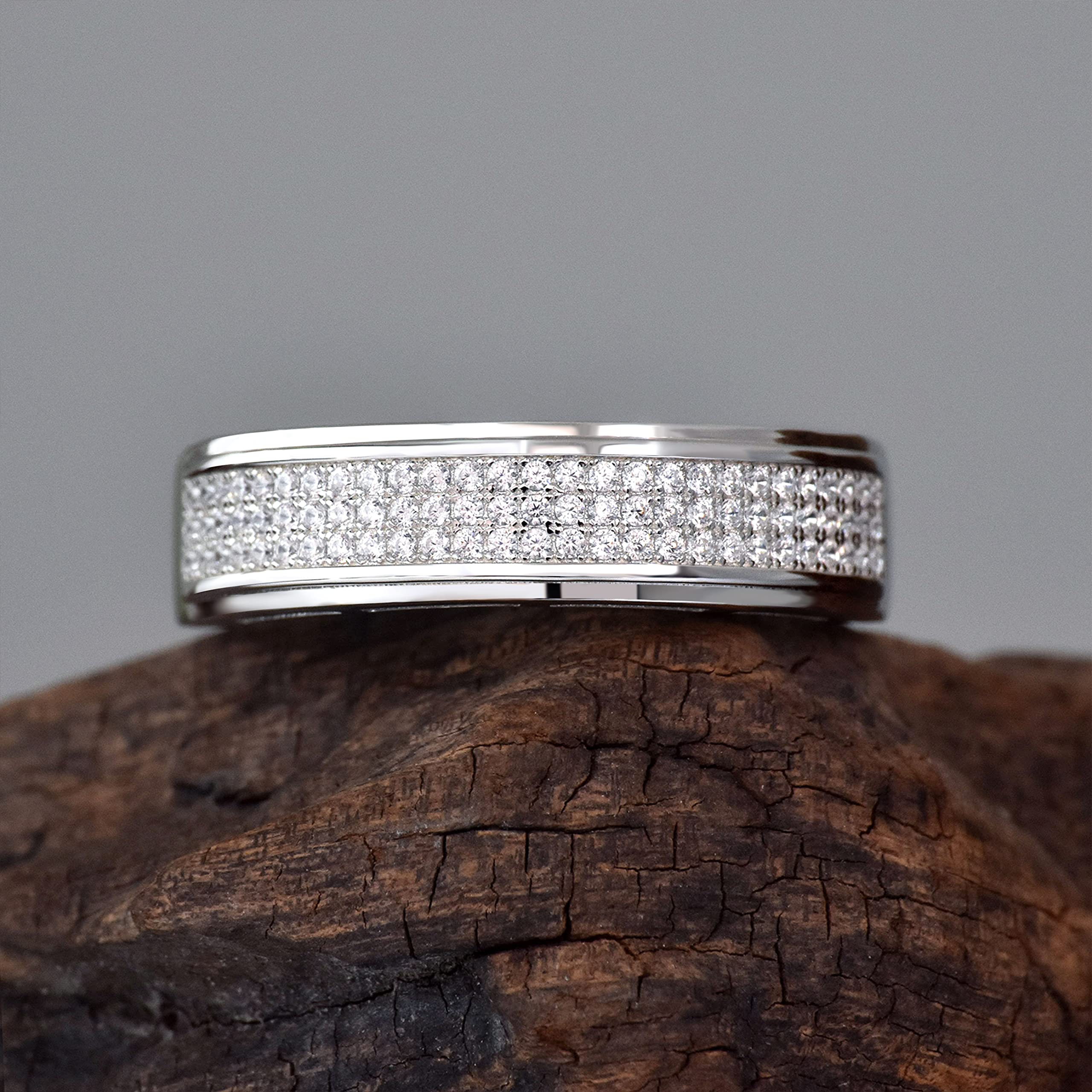 925 Sterling Silver Men's Wedding Rings - Gold Plated 1ct Cubic Zirconia Hip Hop Anniversary Band | Perfect Gift for Husband, Engagement & Special Occasions | Durable & Stylish for Daily Wear