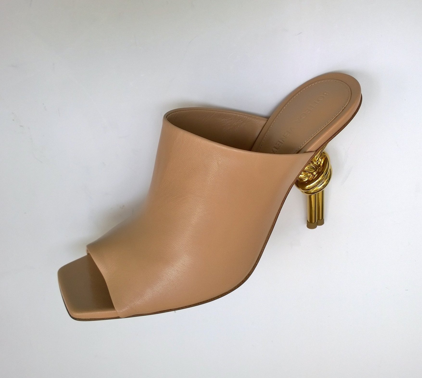 Bottega Veneta Cipria Beige Leather Knot Sandals with Metal Heels - Women's Luxury Designer Shoes for Wedding & Summer Outfits - New in Box
