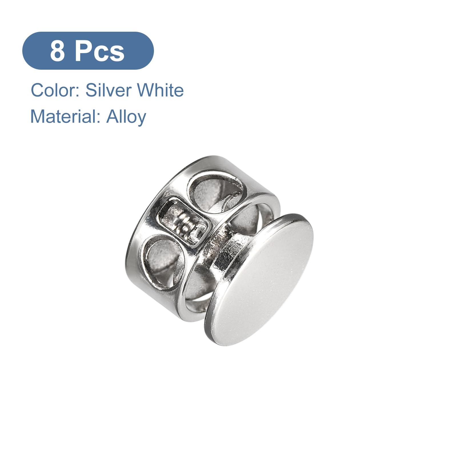 8Pcs Metal Cord Locks for Backpacks, Drawstrings & Lanyards - Silver White