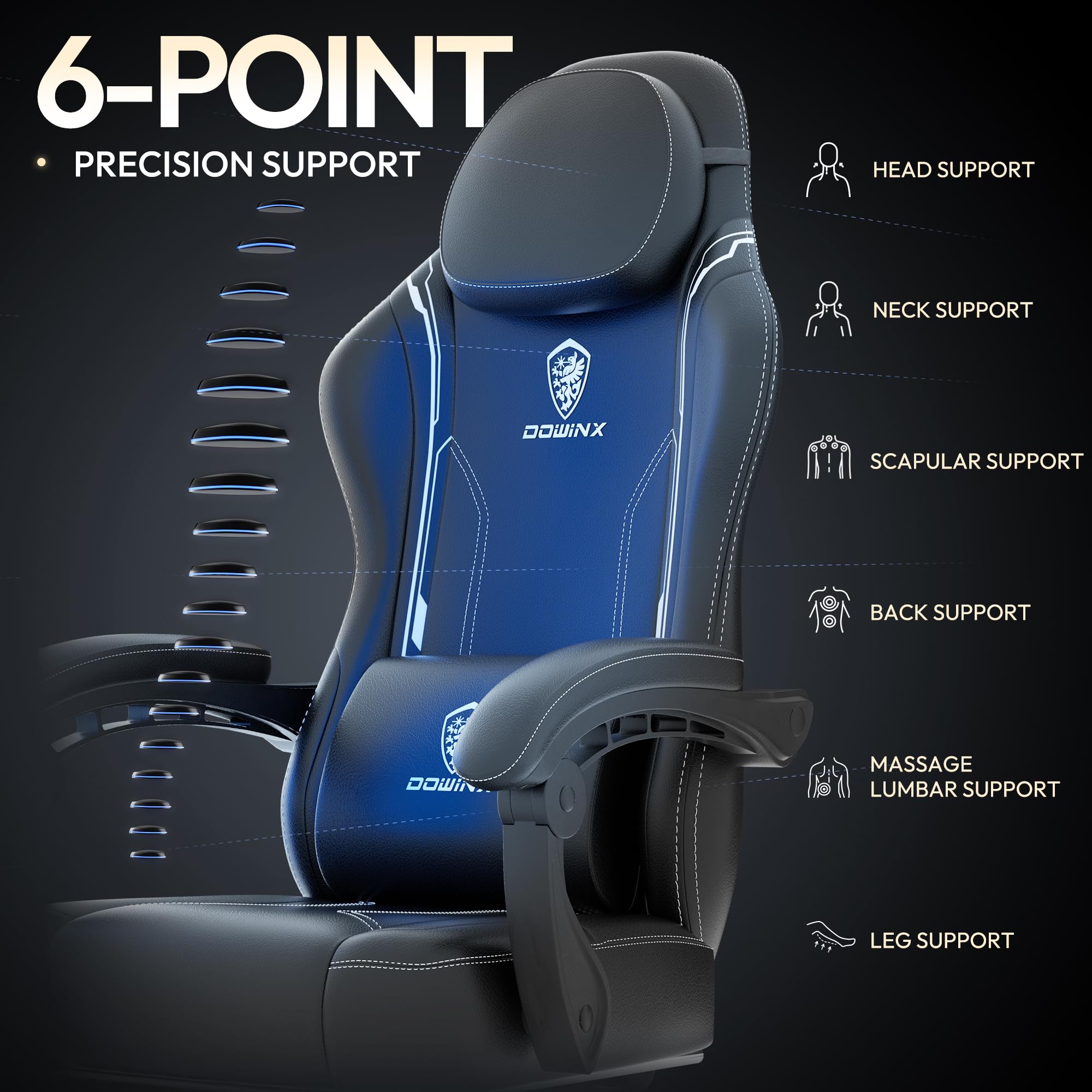 Dowinx Ergonomic Gaming Chair with Pocket Spring Cushion & Massage Lumbar Support - High Back Office Computer Chair with Footrest for Adults, 300LBS Weight Capacity (Black) - Perfect for Long Gaming Sessions, Work from Home & Esports