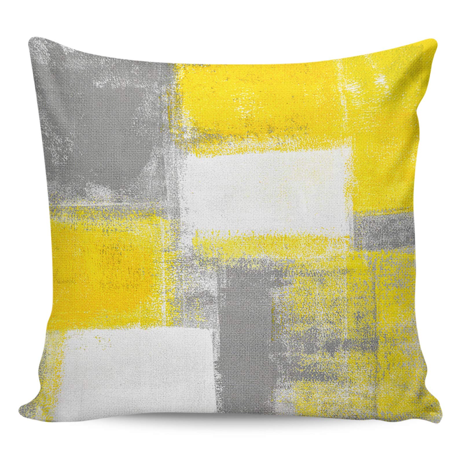 Modern Yellow & Grey Square Pillow Cover 20x20 Inch - Cotton Linen Decorative Throw Pillow Case for Sofa, Bed, Outdoor Furniture - Contemporary Home Decor & Art Accent