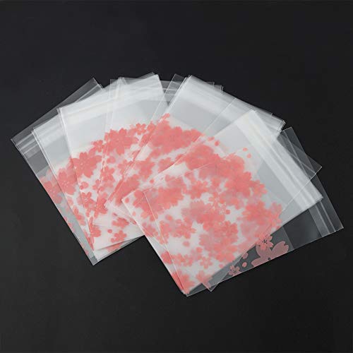 100PCS Transparent OPP Candy Bags for Party Favors, Gift Packaging, and Candy Storage - Frosted Cherry Blossom Design (Great for Birthday Parties, Baby Showers, and Wedding Favors)