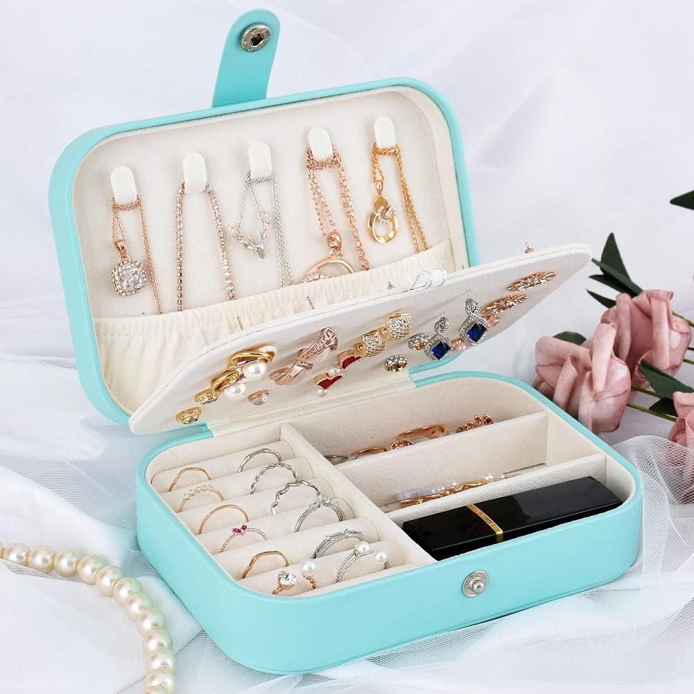 Travel Jewelry Organizer Case - Portable Jewelry Storage Box for Necklaces, Earrings, Rings & Bracelets (Blue) | Perfect for Vacation, Business Trips & Daily Organization