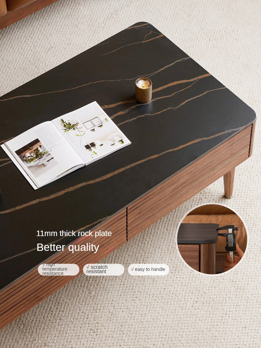 Solid Black Walnut Wood Coffee Table with Natural Slate Top - Perfect for Living Room, Lounge & Modern Home Decor