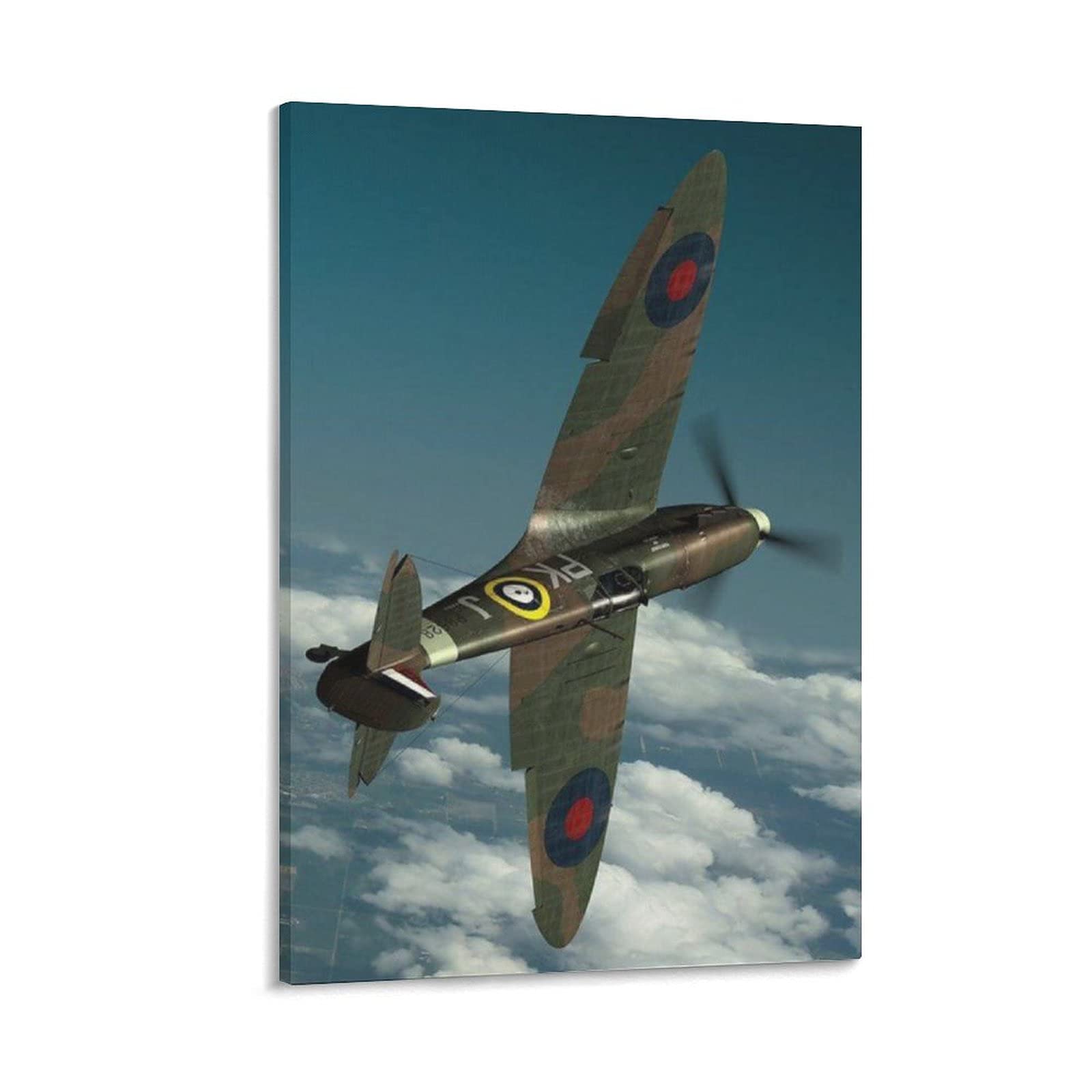 Vintage WWII Spitfire Military Aircraft Canvas Poster - 24x36 Inches (60x90cm) - Wall Art for Bedroom, Office & Man Cave Decor - Perfect Gift for Aviation & History Enthusiasts - Ideal for Home, Office, Game Room & Military Themed Spaces